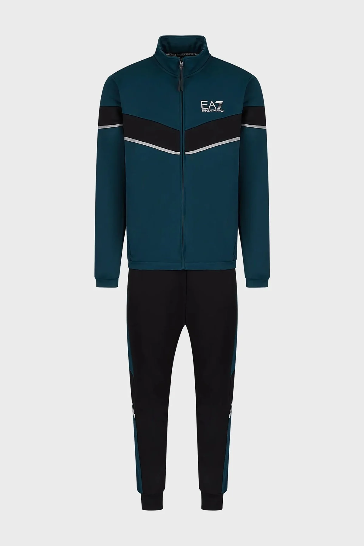 EA7 Logolu Fermuarlı Dik Yaka Regular Fit Erkek Eşofman Takımı 6LPV55 PJ16Z 22CA SİYAH-YEŞİL - 4