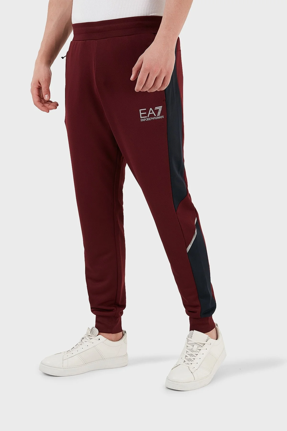 EA7 Logolu Fermuarlı Dik Yaka Regular Fit Erkek Eşofman Takımı 6LPV55 PJ16Z 25BY LACİVERT-BORDO - 4