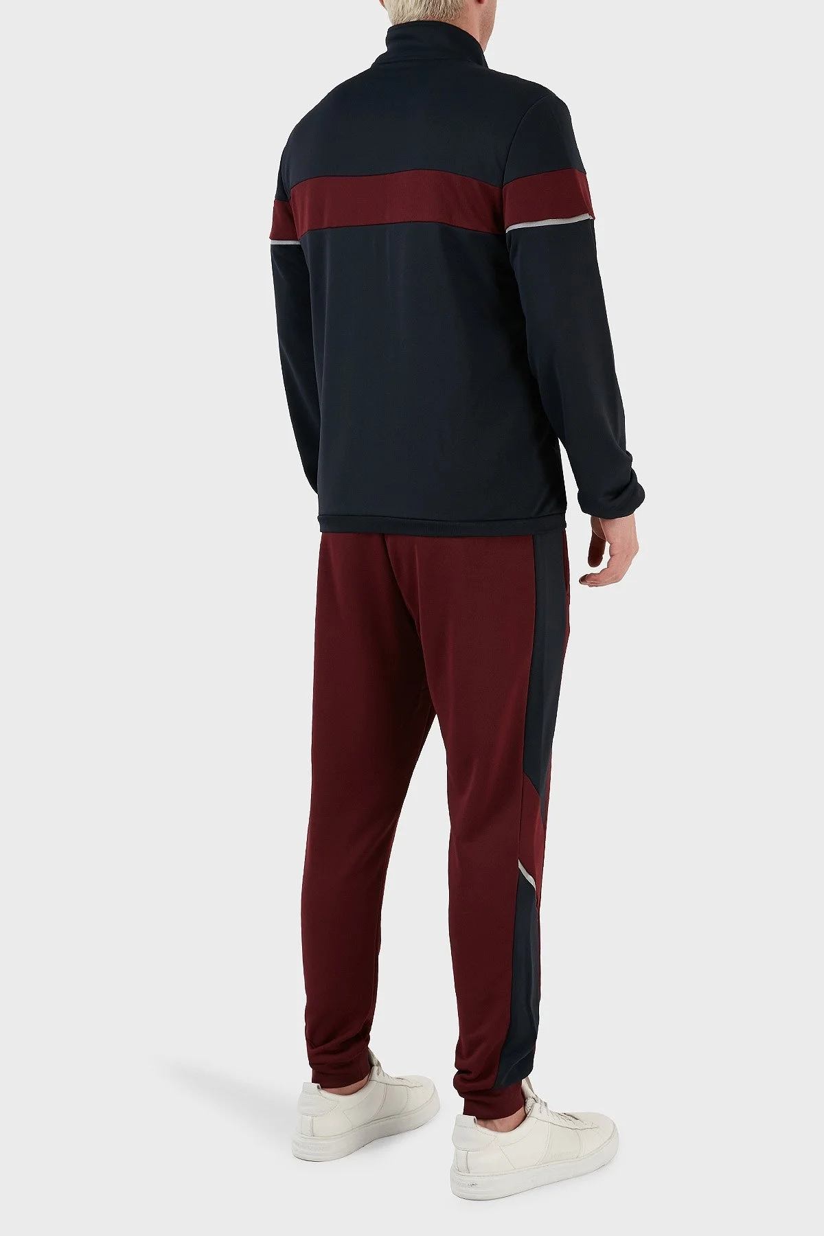EA7 Logolu Fermuarlı Dik Yaka Regular Fit Erkek Eşofman Takımı 6LPV55 PJ16Z 25BY LACİVERT-BORDO - 5