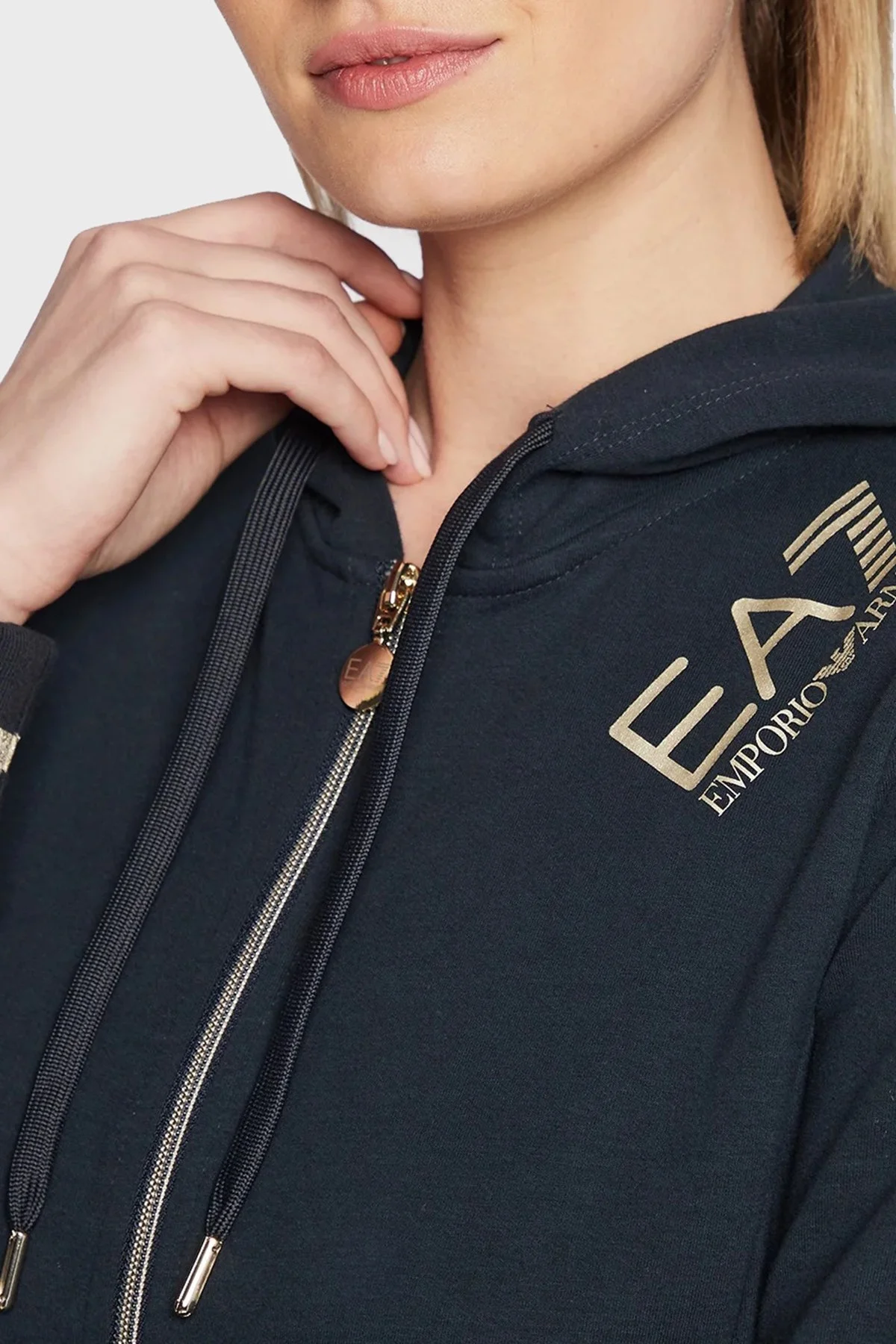 EA7 Logolu Fermuarlı Pamuklu Kapüşonlu Regular Fit Bayan Eşofman Takımı 6LTV53 TJCQZ 1554 LACİVERT - 4