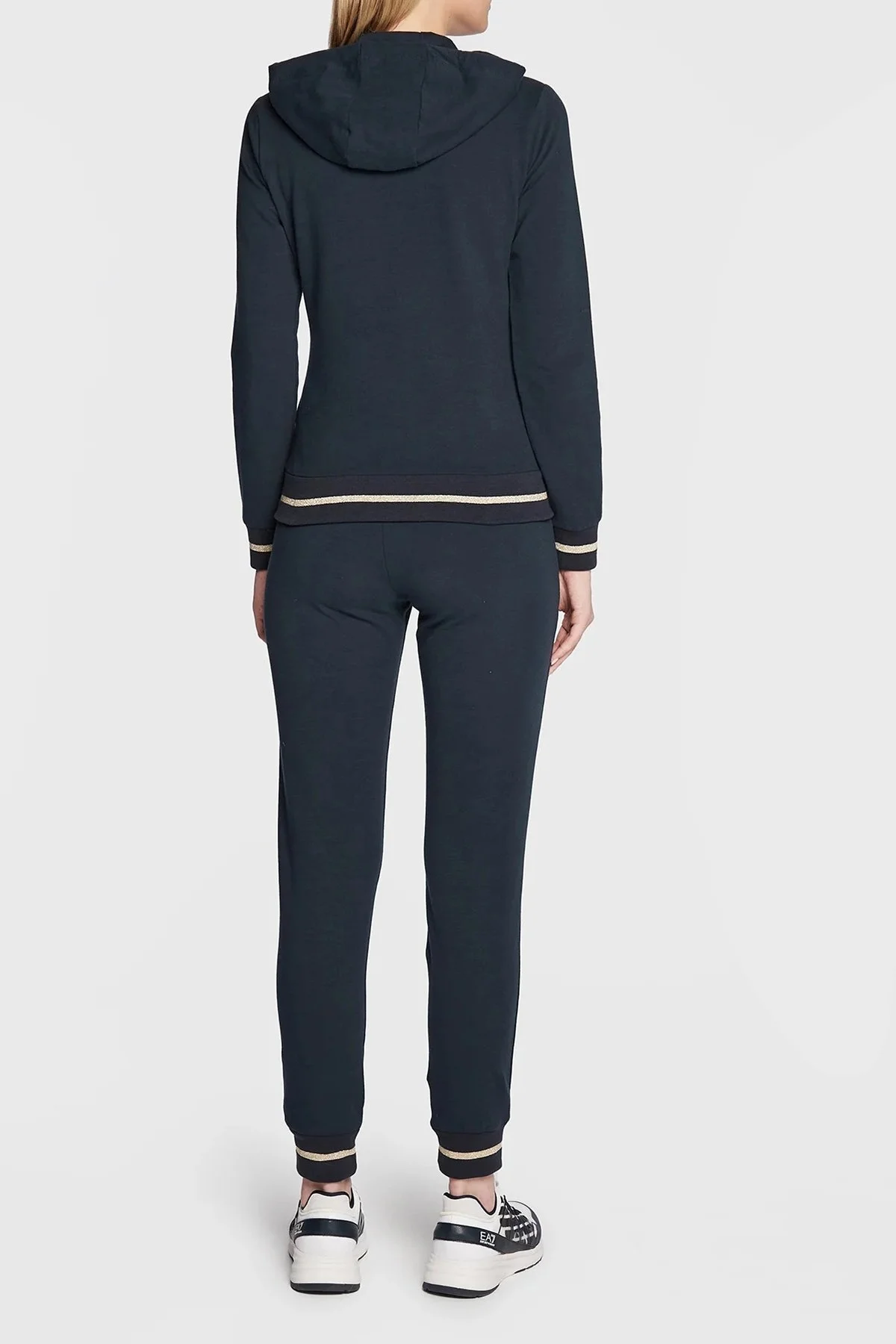 EA7 Logolu Fermuarlı Pamuklu Kapüşonlu Regular Fit Bayan Eşofman Takımı 6LTV53 TJCQZ 1554 LACİVERT - 5