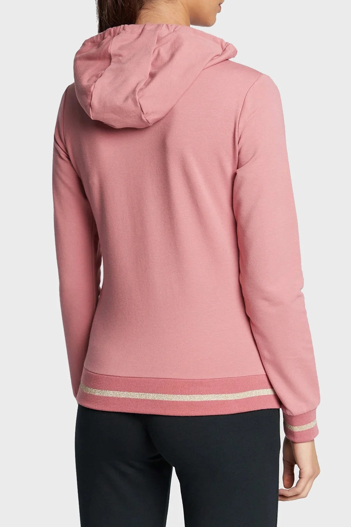 EA7 Logolu Fermuarlı Pamuklu Kapüşonlu Regular Fit Bayan Eşofman Takımı 6LTV53 TJCQZ 24BD SİYAH-PEMBE - 3