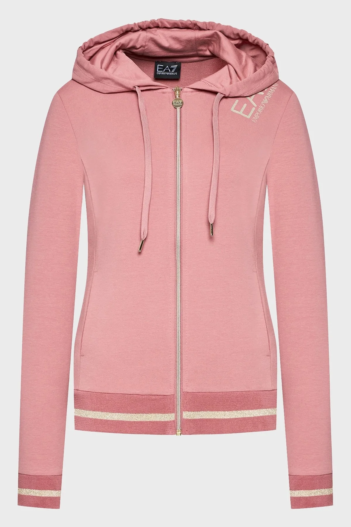 EA7 Logolu Fermuarlı Pamuklu Kapüşonlu Regular Fit Bayan Eşofman Takımı 6LTV53 TJCQZ 24BD SİYAH-PEMBE - 9