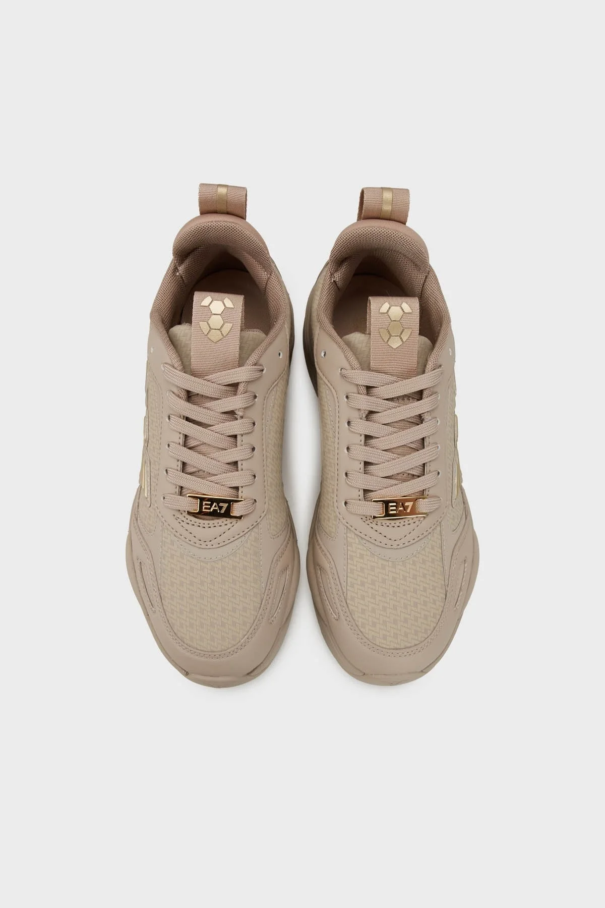EA7 Logolu Gold Detaylı Kalın Taban Sneaker Unisex Ayakkabı X8X221 XK437 R977 BEJ-GOLD - 9