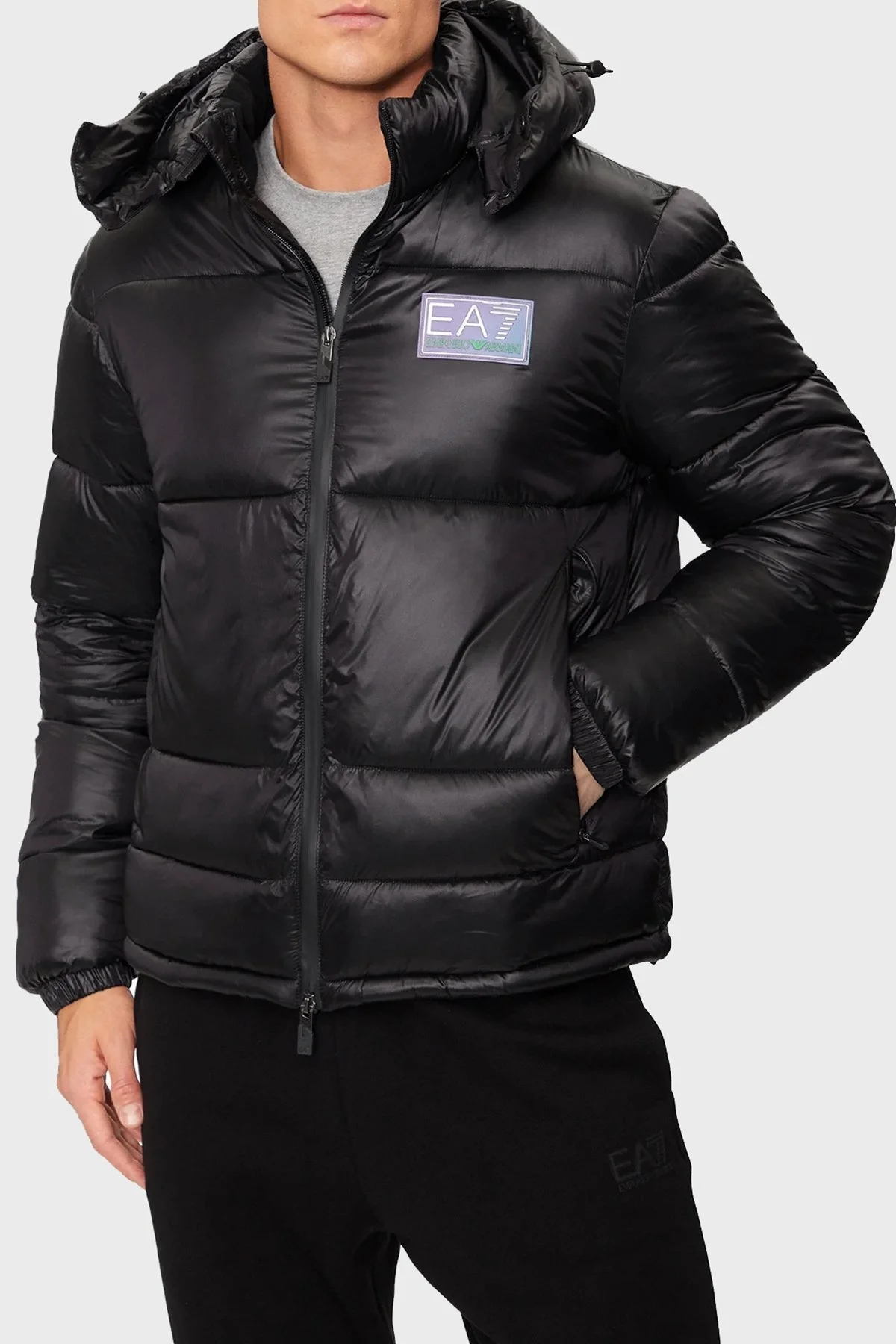 EA7 Logolu Kapitoneli Regular Fit Kapüşonlu Şişme Erkek Mont 6DPB71 PN2MZ 1200 SİYAH - 8