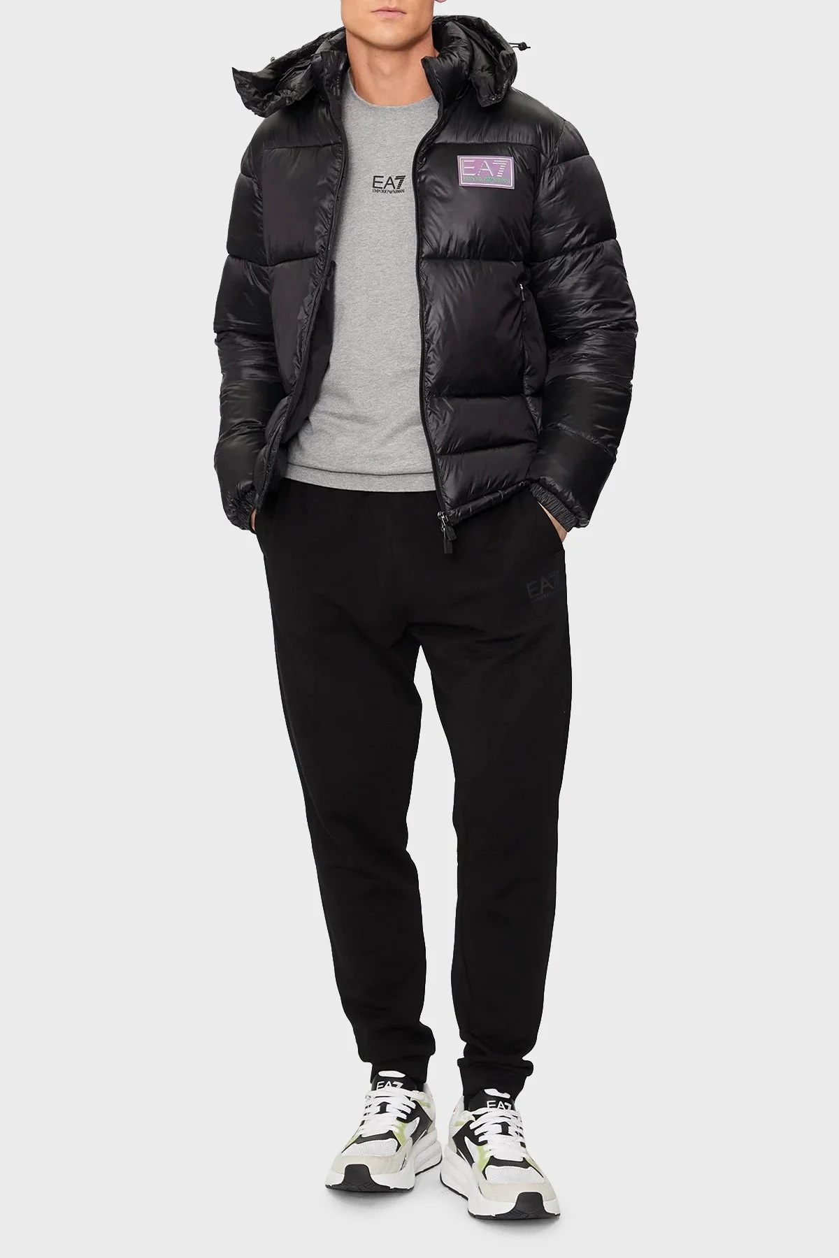 EA7 Logolu Kapitoneli Regular Fit Kapüşonlu Şişme Erkek Mont 6DPB71 PN2MZ 1200 SİYAH - 9