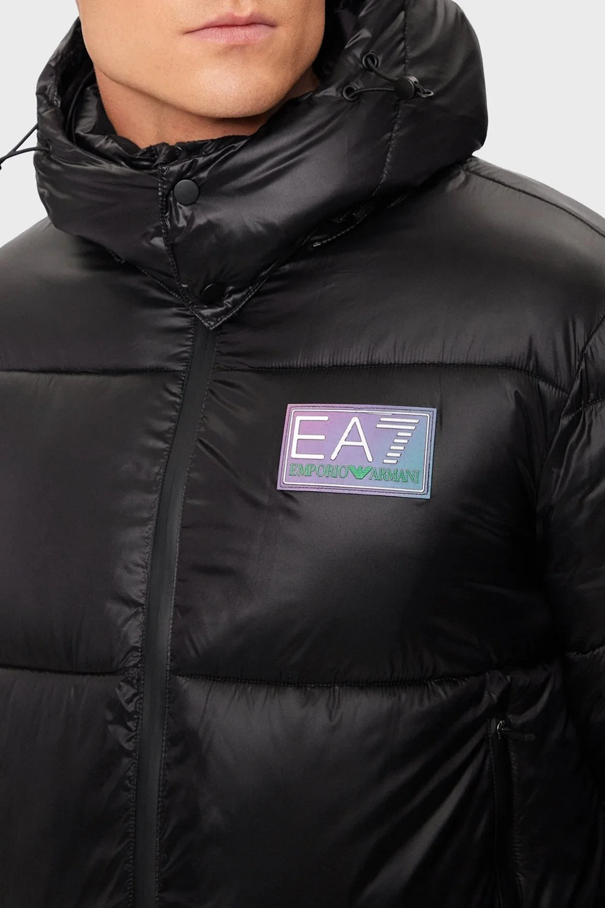 EA7 Logolu Kapitoneli Regular Fit Kapüşonlu Şişme Erkek Mont 6DPB71 PN2MZ 1200 SİYAH - 10