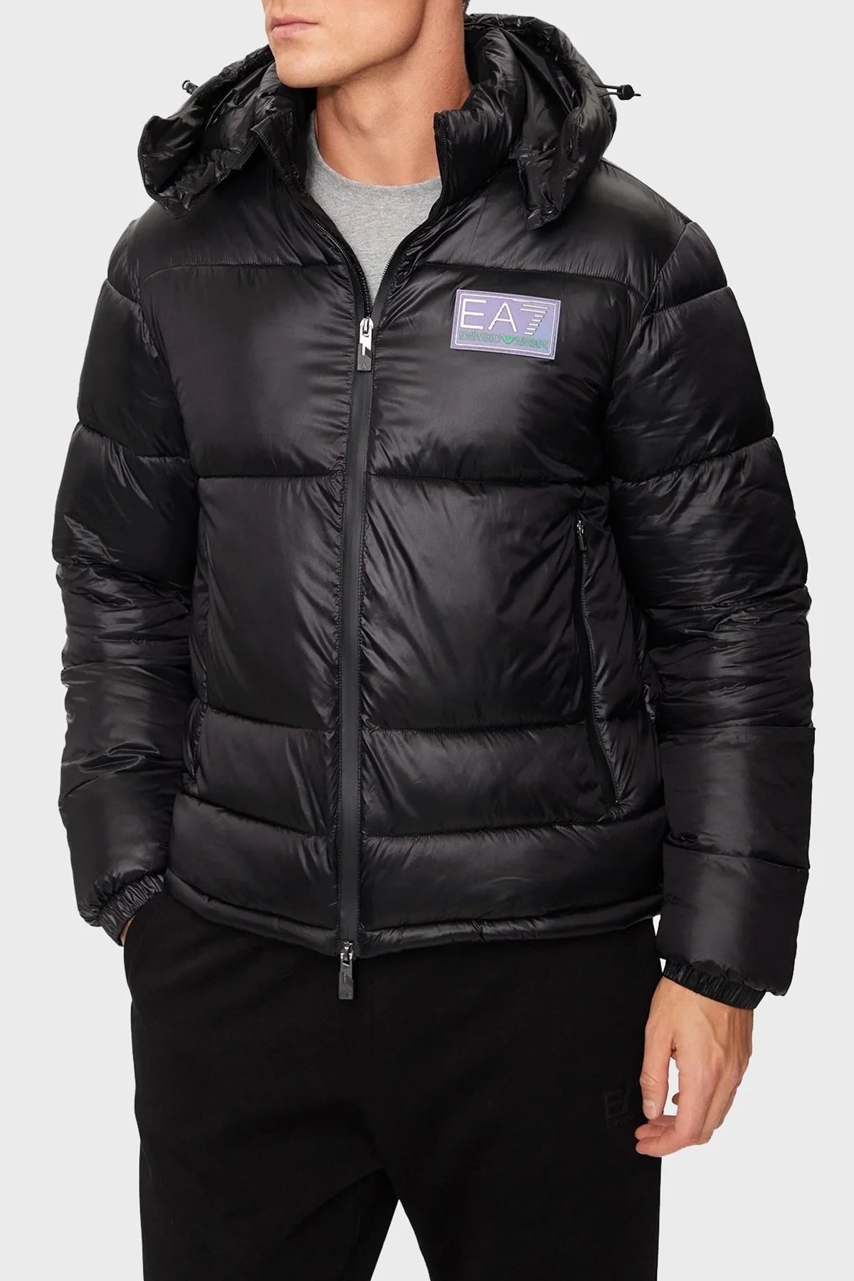 EA7 Logolu Kapitoneli Regular Fit Kapüşonlu Şişme Erkek Mont 6DPB71 PN2MZ 1200 SİYAH - 14