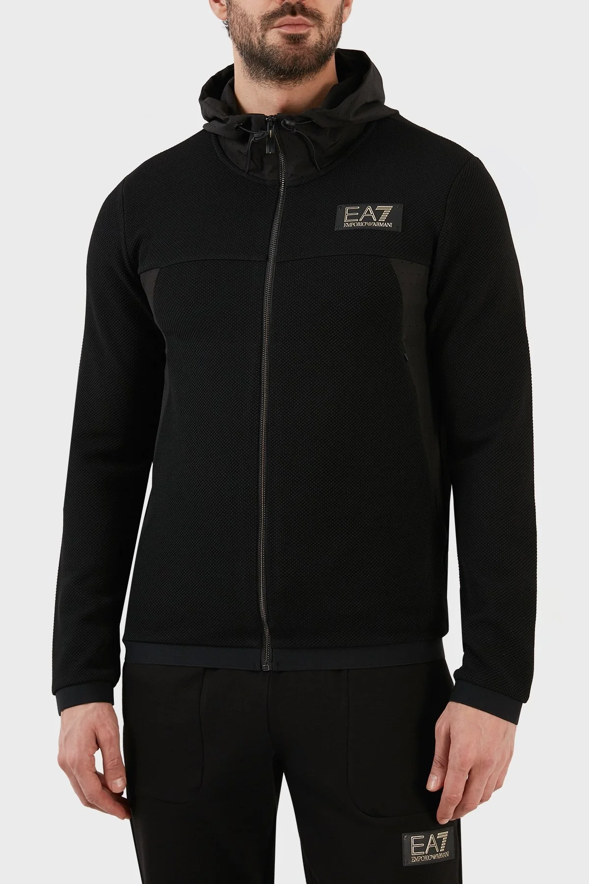 EA7 Logolu Kapüşonlu Fermuarlı Cepli Regular Fit Erkek Sweat 3RPM32 PJG1Z 1200 SİYAH - 1
