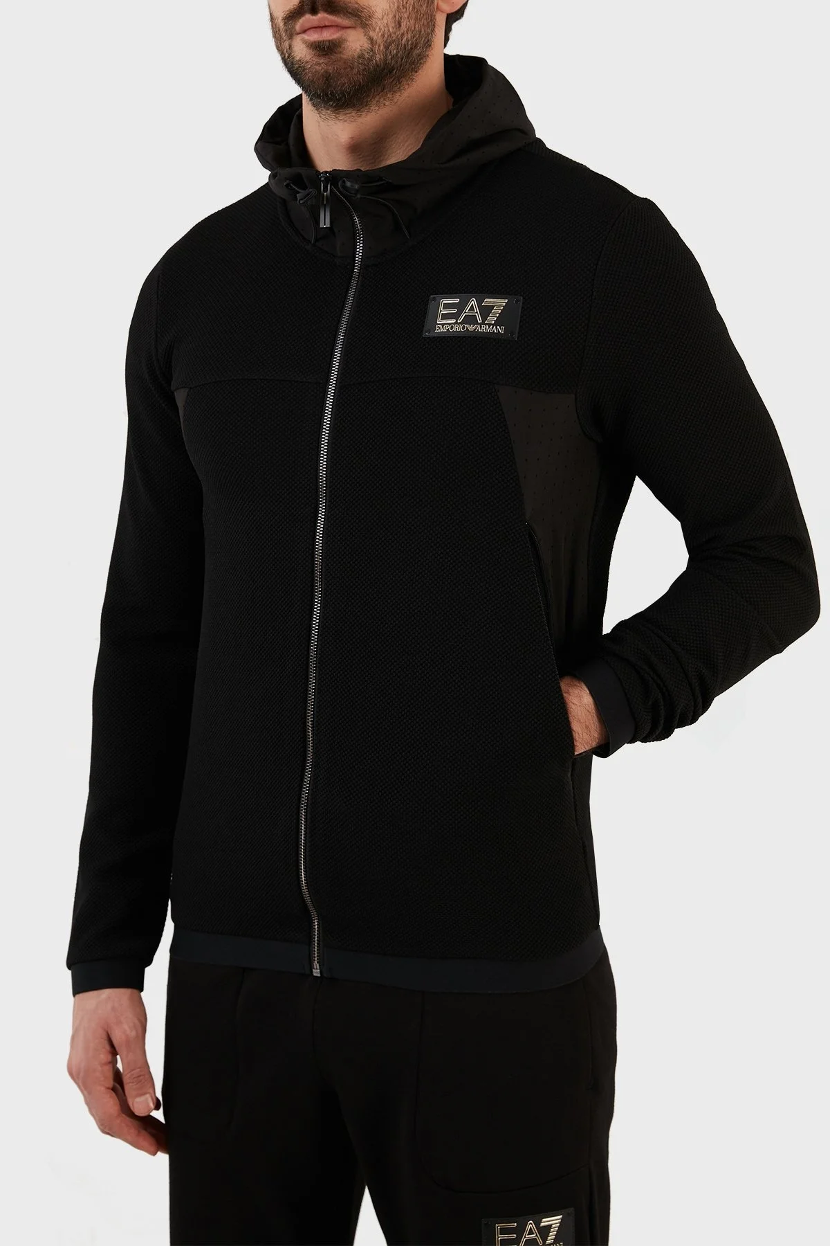 EA7 Logolu Kapüşonlu Fermuarlı Cepli Regular Fit Erkek Sweat 3RPM32 PJG1Z 1200 SİYAH - 2