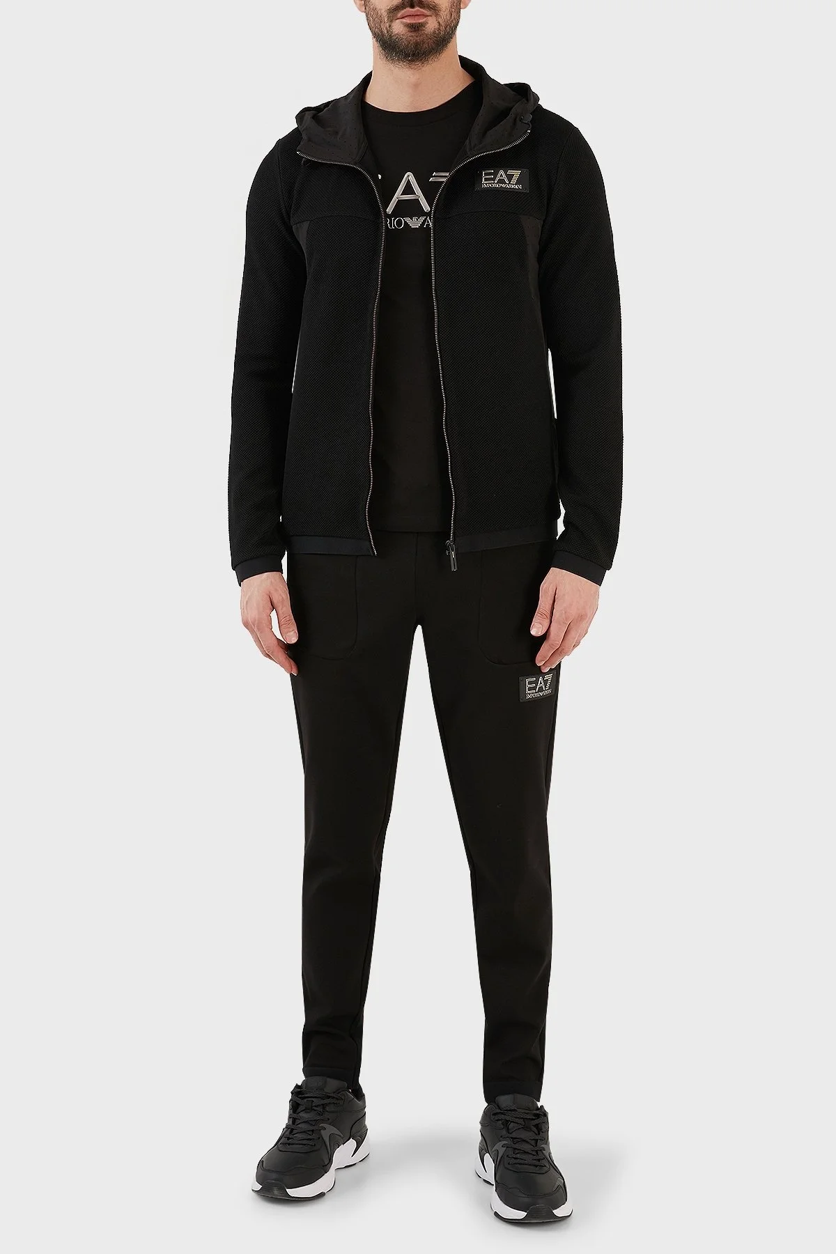 EA7 Logolu Kapüşonlu Fermuarlı Cepli Regular Fit Erkek Sweat 3RPM32 PJG1Z 1200 SİYAH - 3