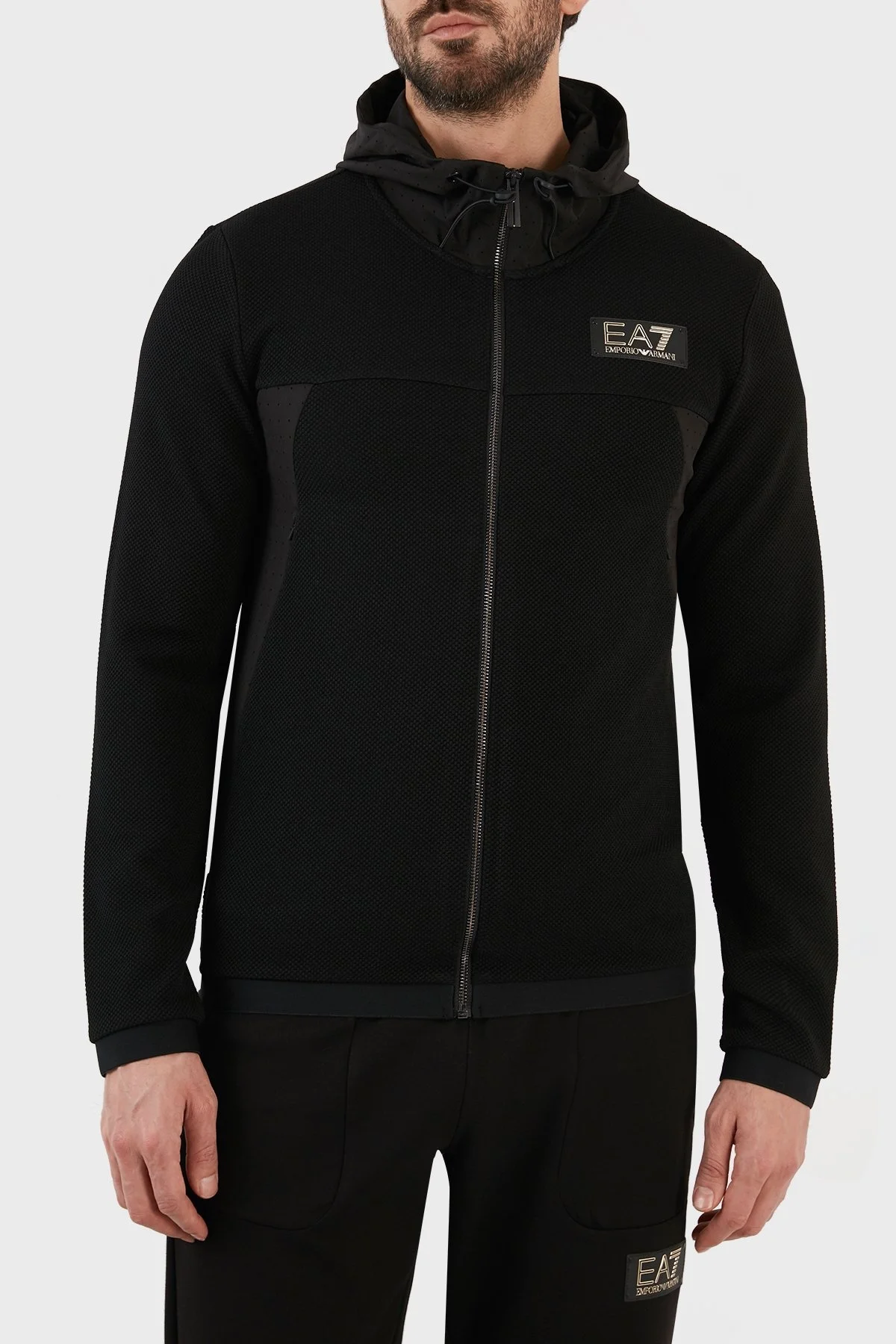EA7 Logolu Kapüşonlu Fermuarlı Cepli Regular Fit Erkek Sweat 3RPM32 PJG1Z 1200 SİYAH - 5