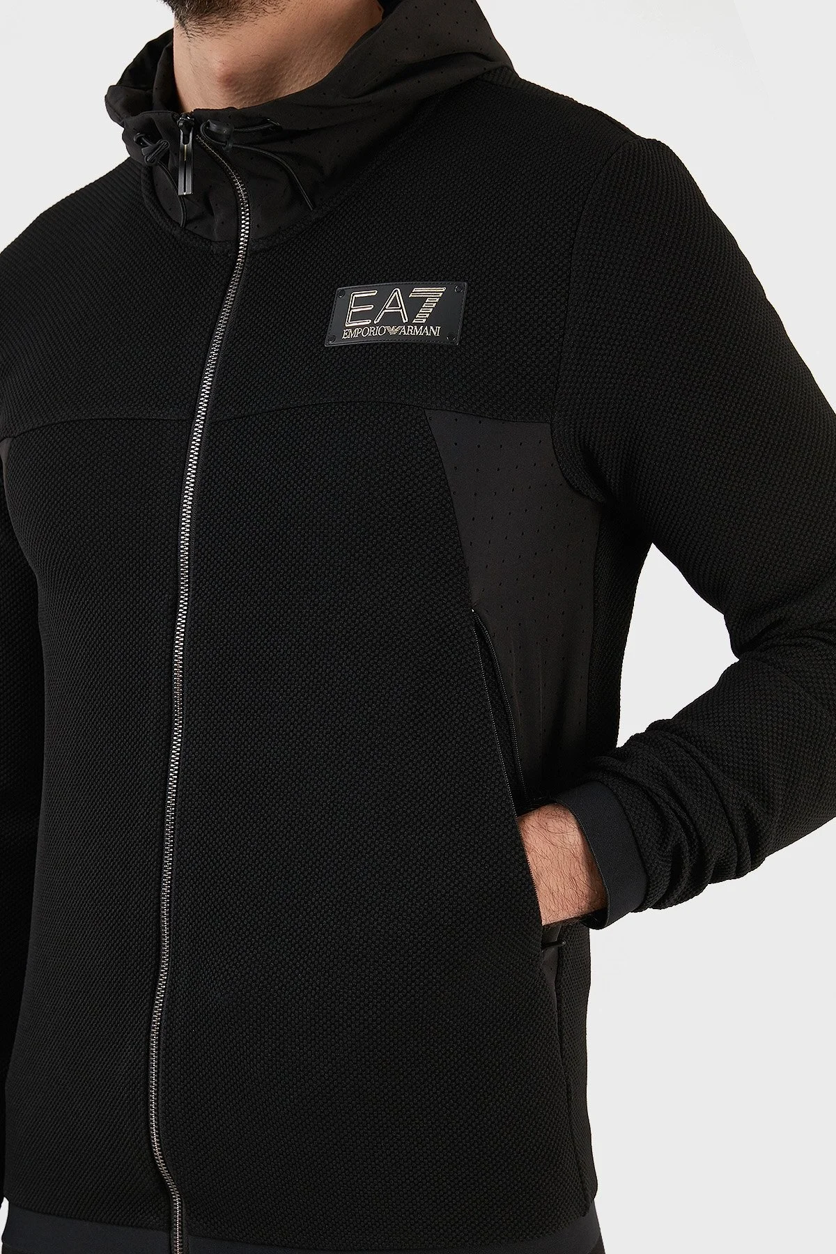 EA7 Logolu Kapüşonlu Fermuarlı Cepli Regular Fit Erkek Sweat 3RPM32 PJG1Z 1200 SİYAH - 6