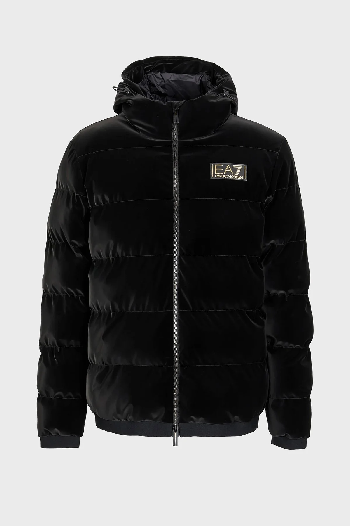 EA7 Logolu Kapüşonlu Kadife Görünümlü Dolgulu Şişme Erkek Mont 6RPB19 PNEBZ 1200 SİYAH - 3