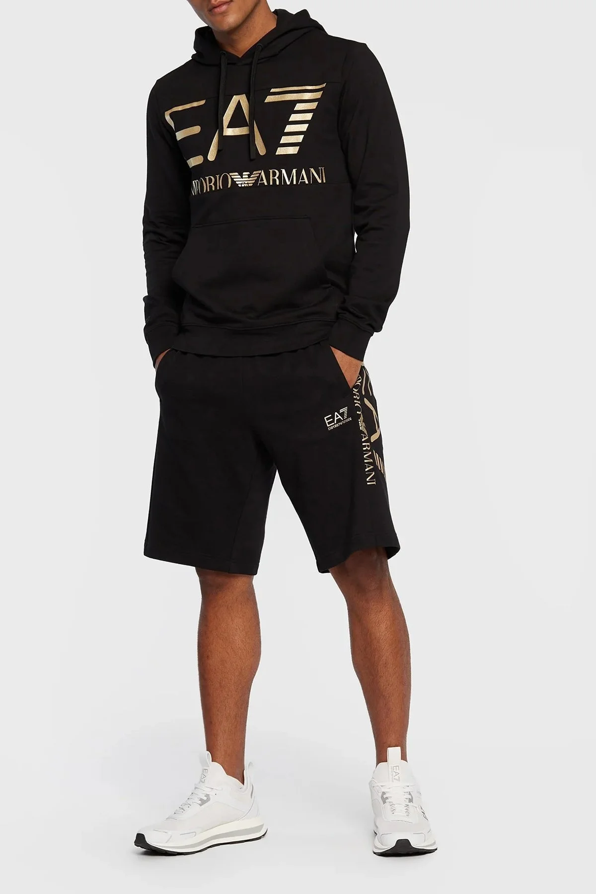 EA7 Logolu Kapüşonlu Kanguru Cepli Regular Fit Erkek Sweat 6LPM52 PJFGZ 0208 SİYAH - 2