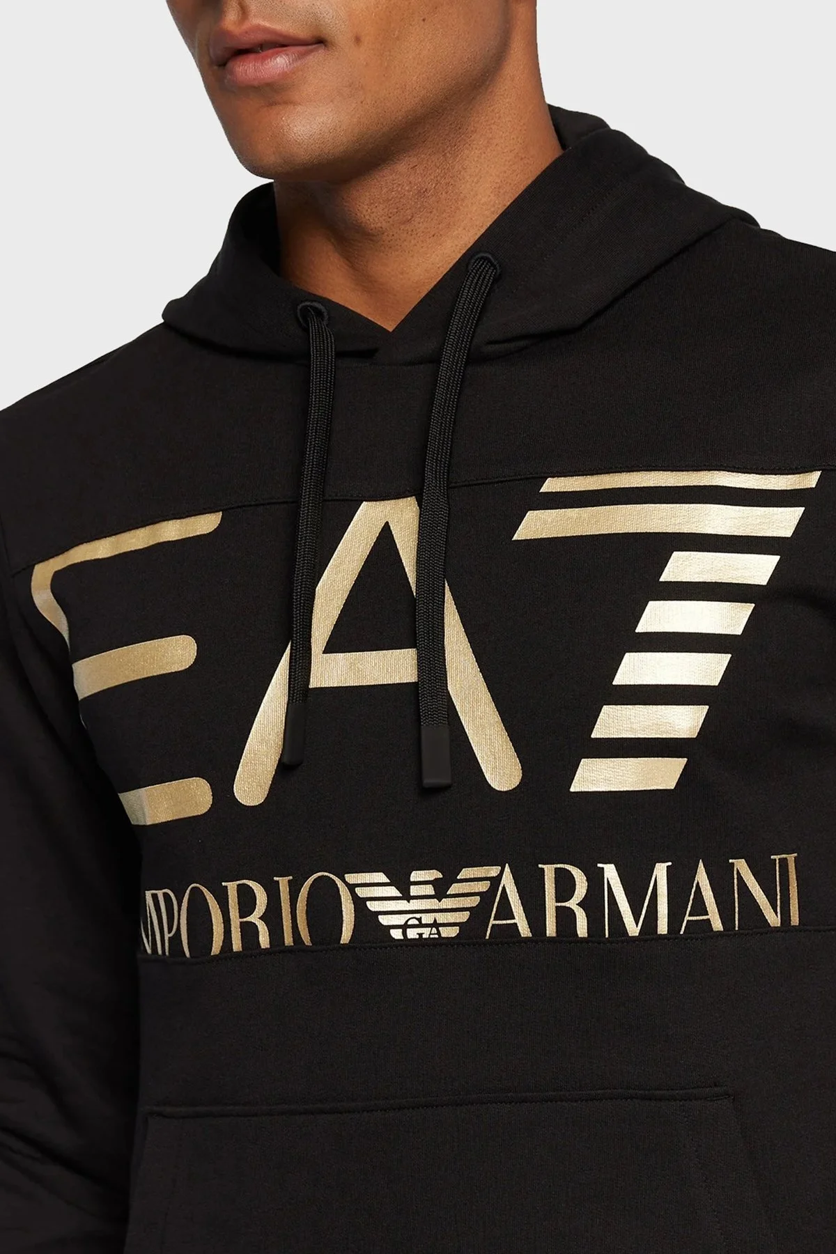 EA7 Logolu Kapüşonlu Kanguru Cepli Regular Fit Erkek Sweat 6LPM52 PJFGZ 0208 SİYAH - 4