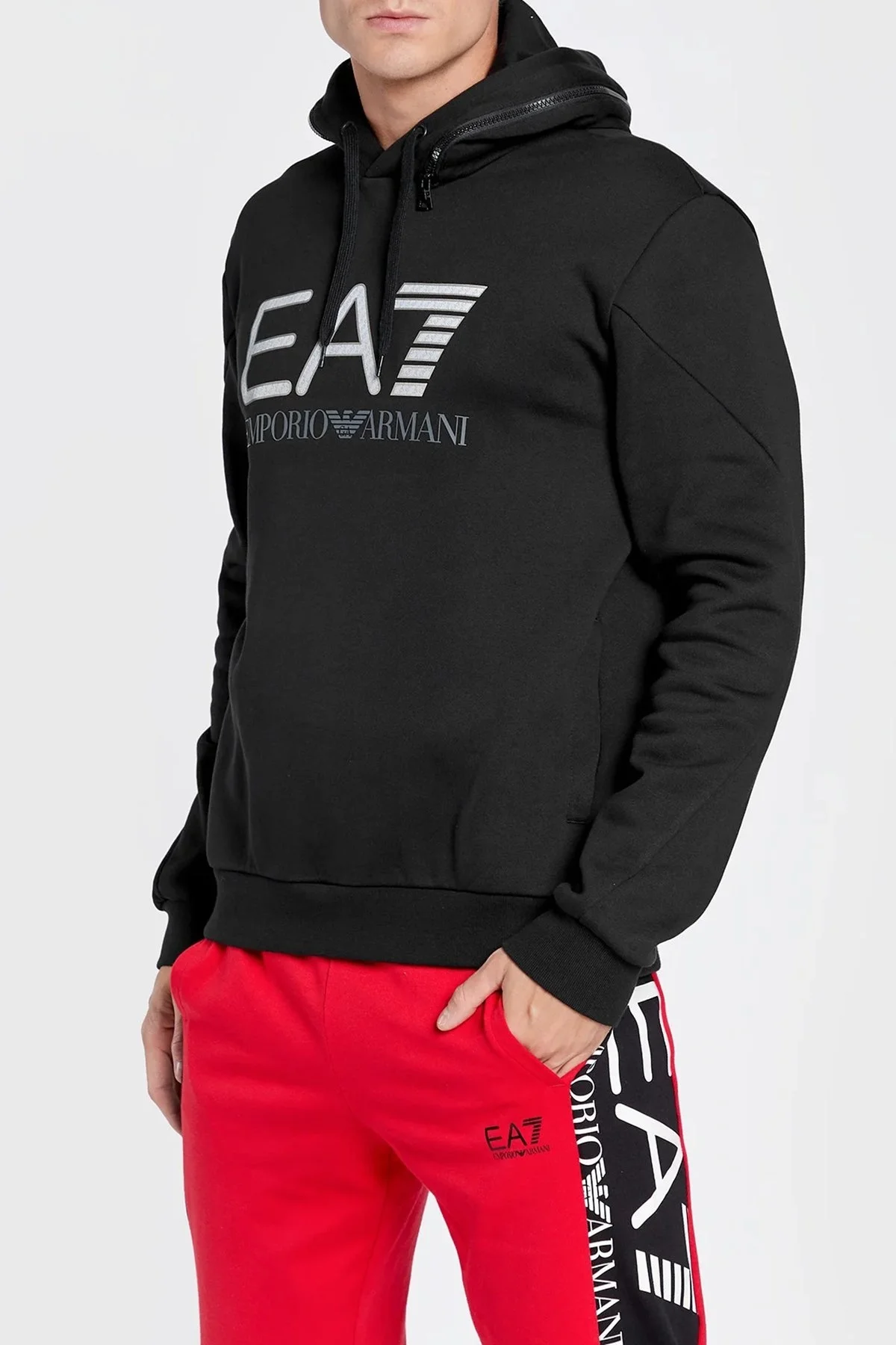 EA7 Logolu Kapüşonlu Pamuklu Regular Fit Erkek Sweat 6LPM88 PJ07Z 1200 SİYAH - 1