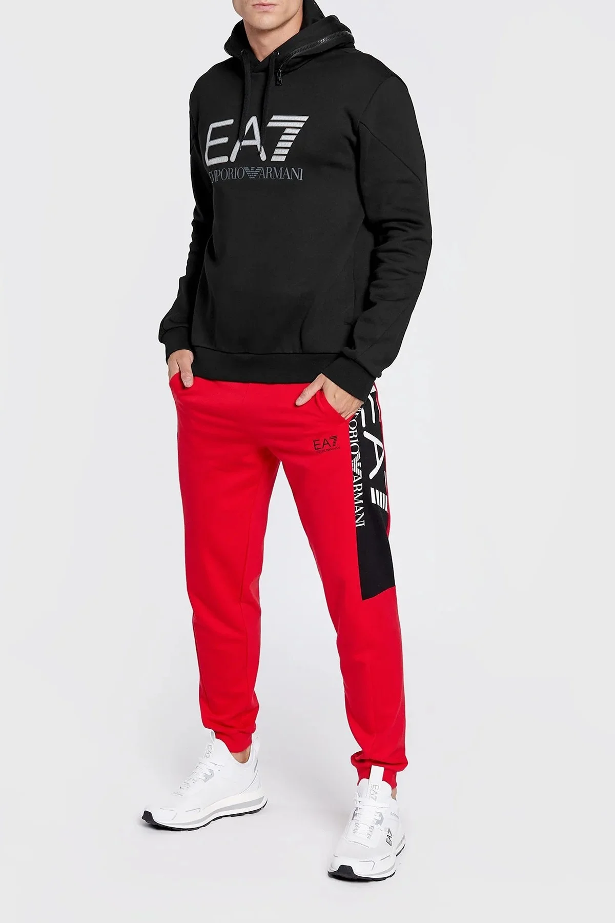 EA7 Logolu Kapüşonlu Pamuklu Regular Fit Erkek Sweat 6LPM88 PJ07Z 1200 SİYAH - 2