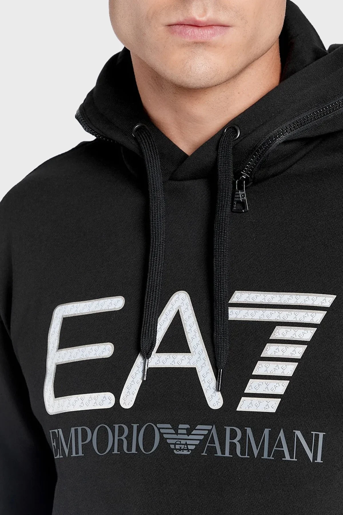 EA7 Logolu Kapüşonlu Pamuklu Regular Fit Erkek Sweat 6LPM88 PJ07Z 1200 SİYAH - 4