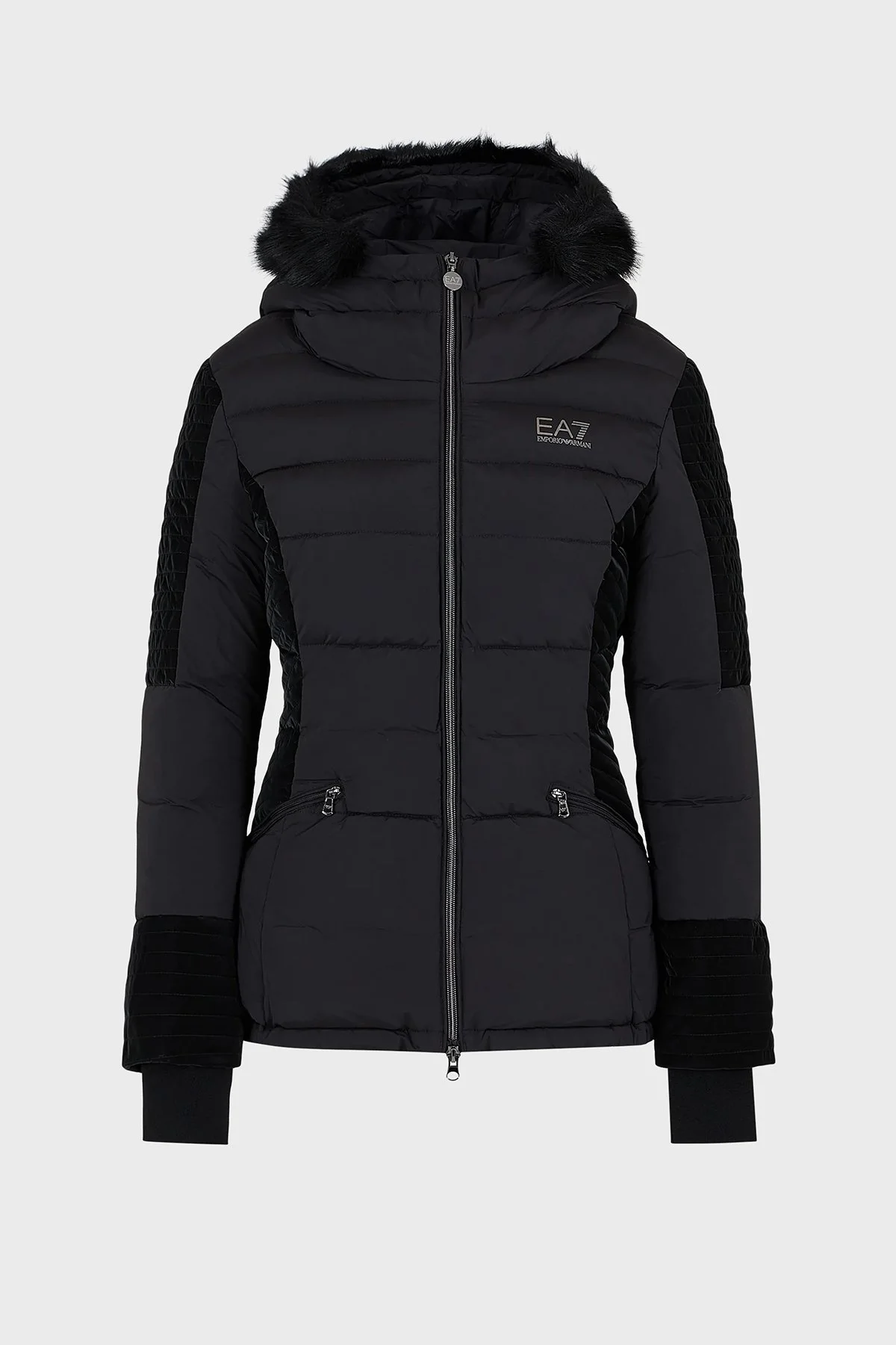 EA7 Logolu Kapüşonlu Suya ve Rüzgara Dayanıklı Regular Fit Bayan Mont 6RTB14 TNDAZ 1200 SİYAH - 4