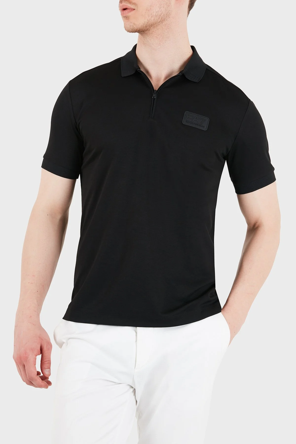 EA7 Logolu Modal Karışımlı Regular Fit Yarım Fermuarlı Erkek Polo 7M001361 AF13862 UC001 SİYAH - 1