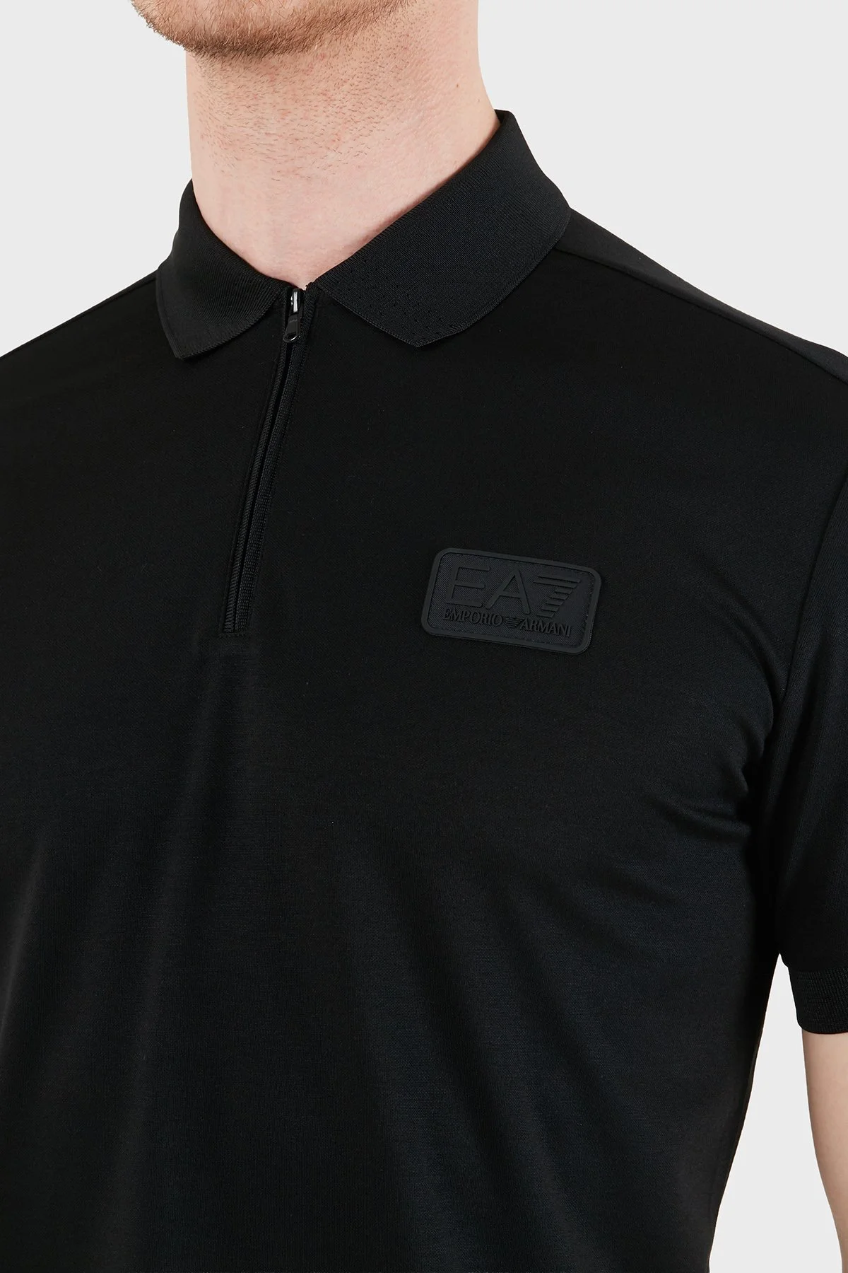 EA7 Logolu Modal Karışımlı Regular Fit Yarım Fermuarlı Erkek Polo 7M001361 AF13862 UC001 SİYAH - 4
