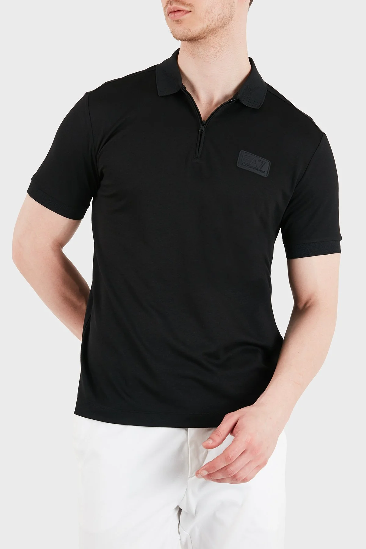 EA7 Logolu Modal Karışımlı Regular Fit Yarım Fermuarlı Erkek Polo 7M001361 AF13862 UC001 SİYAH - 5