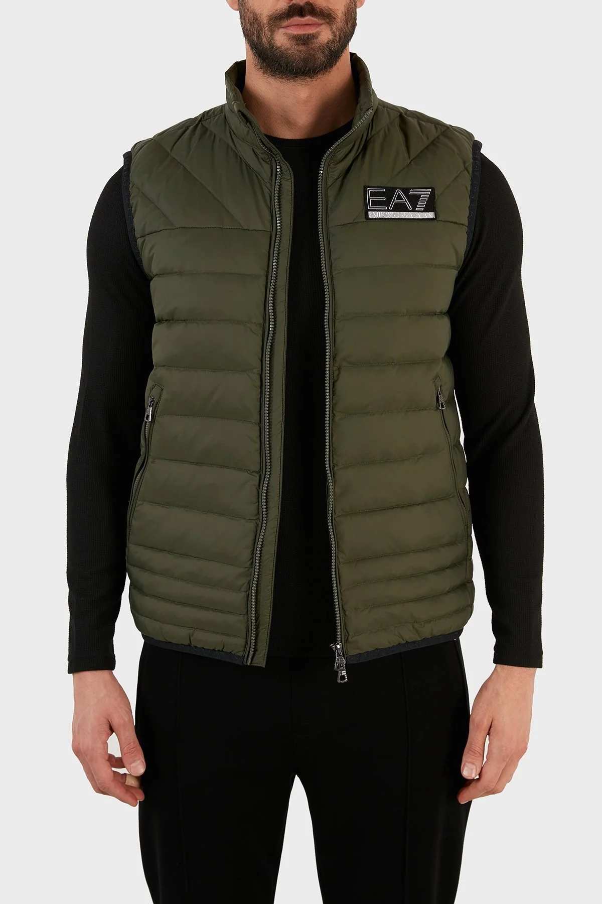 EA7 Logolu Ördek Tüyü Dolgulu Dik Yaka Regular Fit Şişme Erkek Yelek S 6KPQ02 PNR4Z 1852 HAKİ - 3