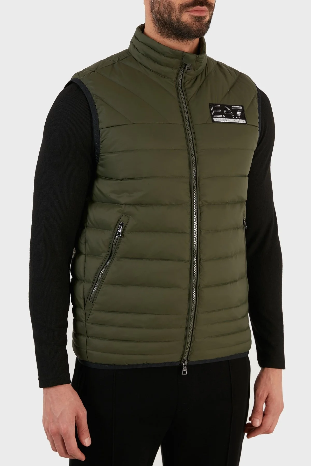 EA7 Logolu Ördek Tüyü Dolgulu Dik Yaka Regular Fit Şişme Erkek Yelek S 6KPQ02 PNR4Z 1852 HAKİ - 4