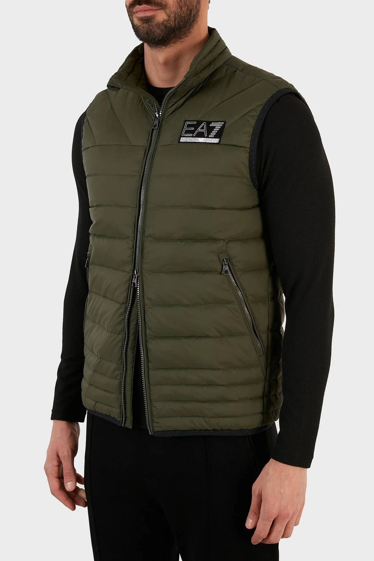 EA7 Logolu Ördek Tüyü Dolgulu Dik Yaka Regular Fit Şişme Erkek Yelek S 6KPQ02 PNR4Z 1852 HAKİ - 5