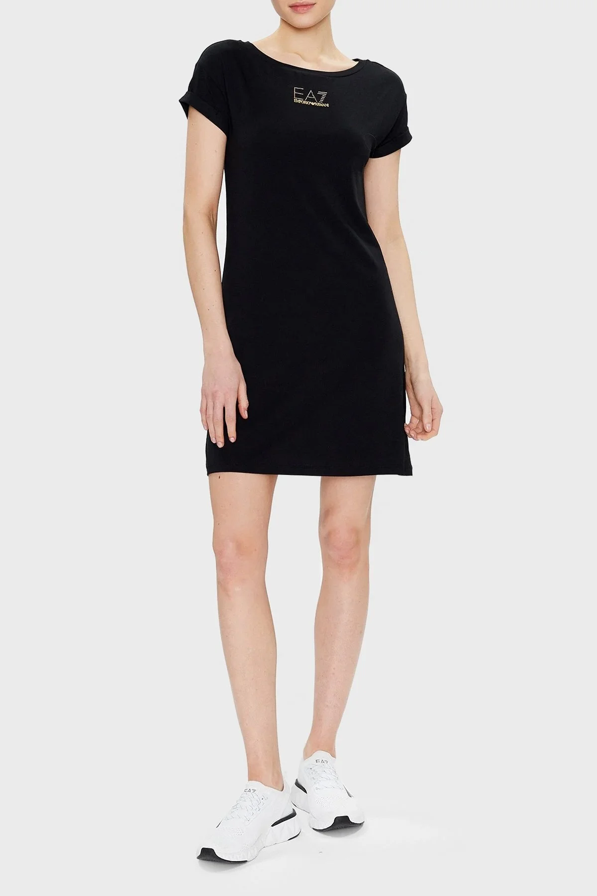 EA7 Logolu Pamuk Karışımlı Regular Fit Mini Bayan Elbise 3RTA55 TJDQZ 1200 SİYAH - 1