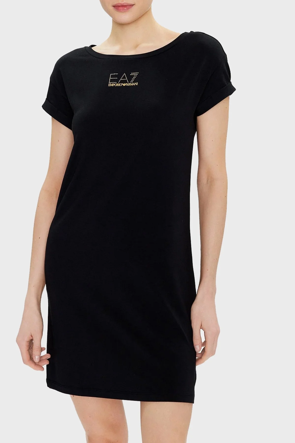 EA7 Logolu Pamuk Karışımlı Regular Fit Mini Bayan Elbise 3RTA55 TJDQZ 1200 SİYAH - 2