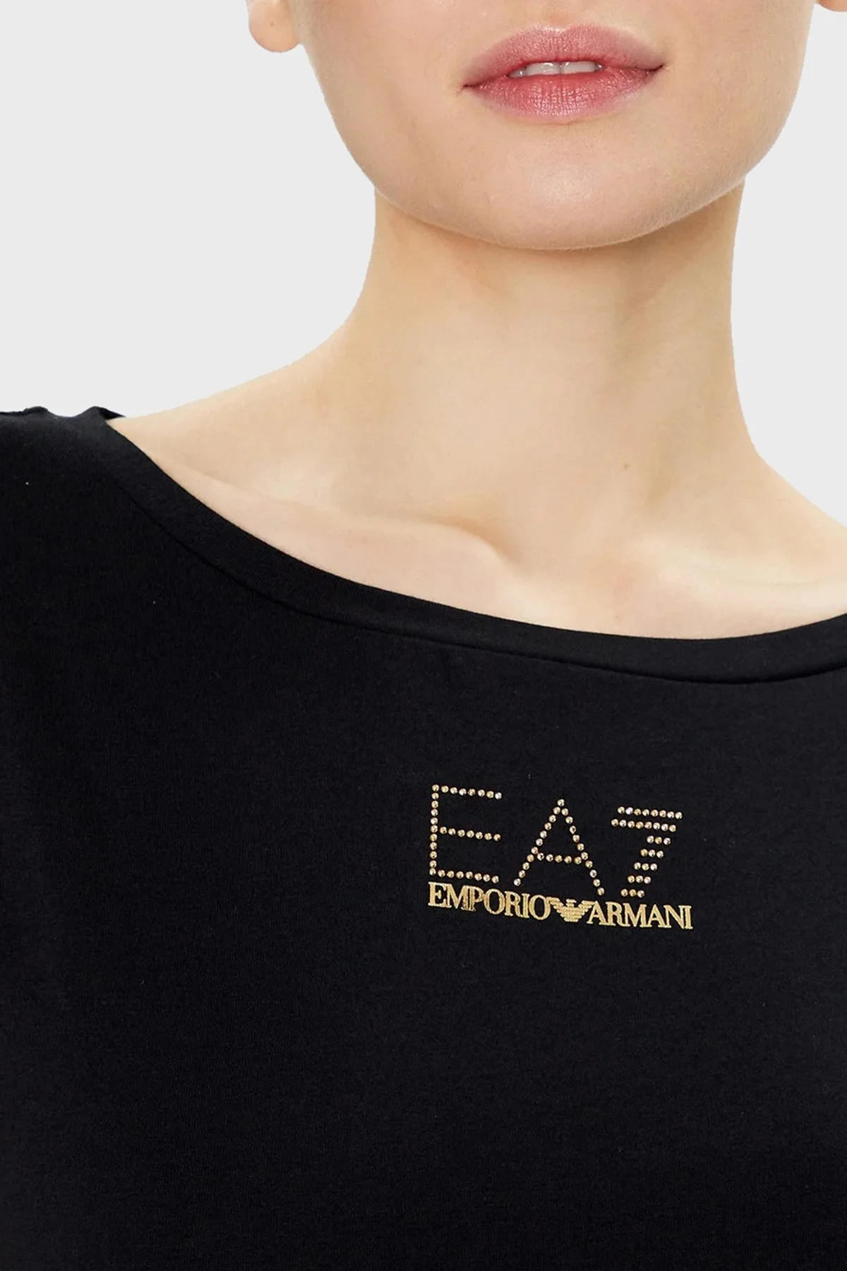 EA7 Logolu Pamuk Karışımlı Regular Fit Mini Bayan Elbise 3RTA55 TJDQZ 1200 SİYAH - 4