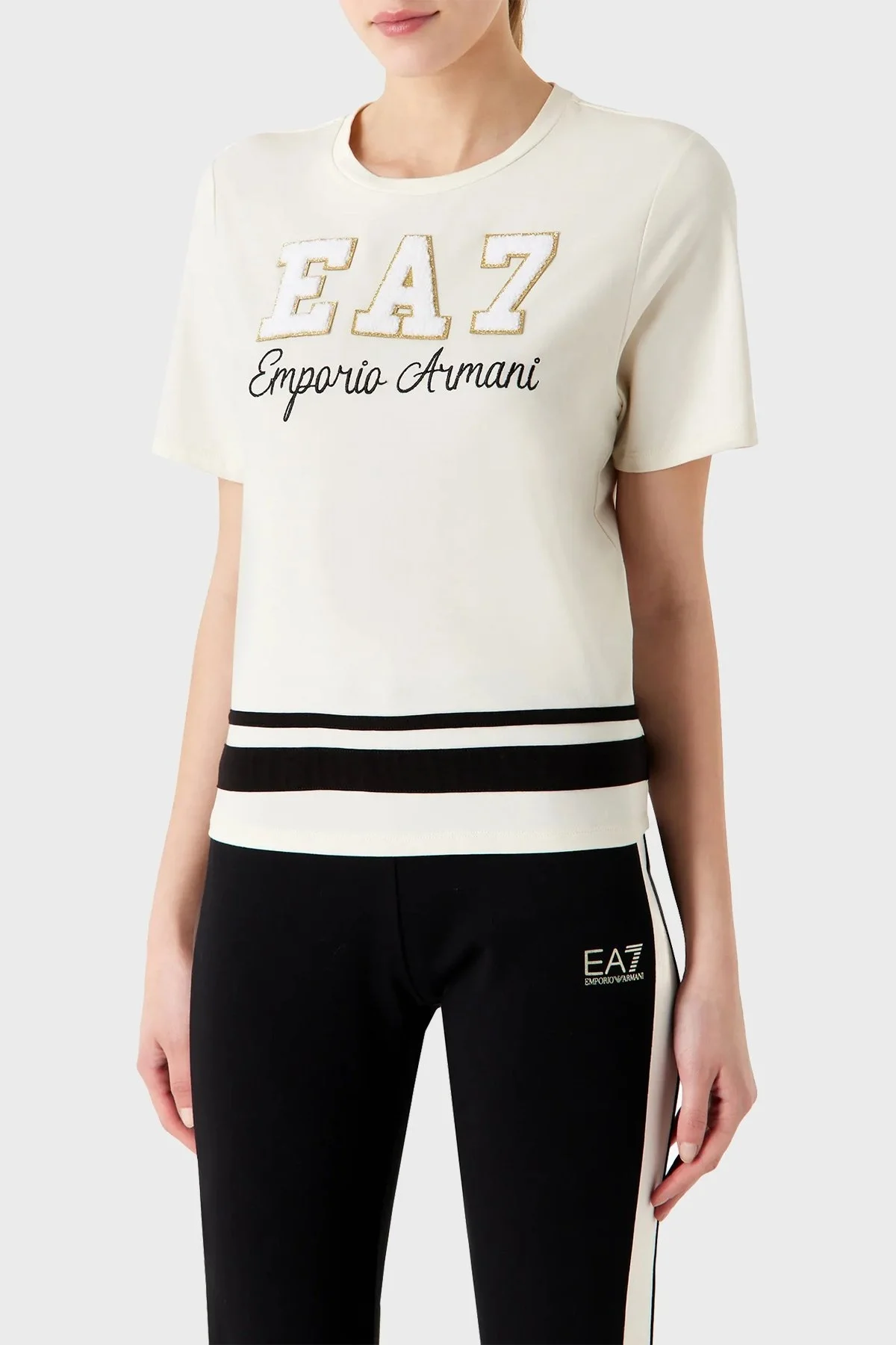 EA7 Logolu Pamuklu Bisiklet Yaka Bayan T Shirt 6RTT34 TJPYZ 1130 BEYAZ - 1