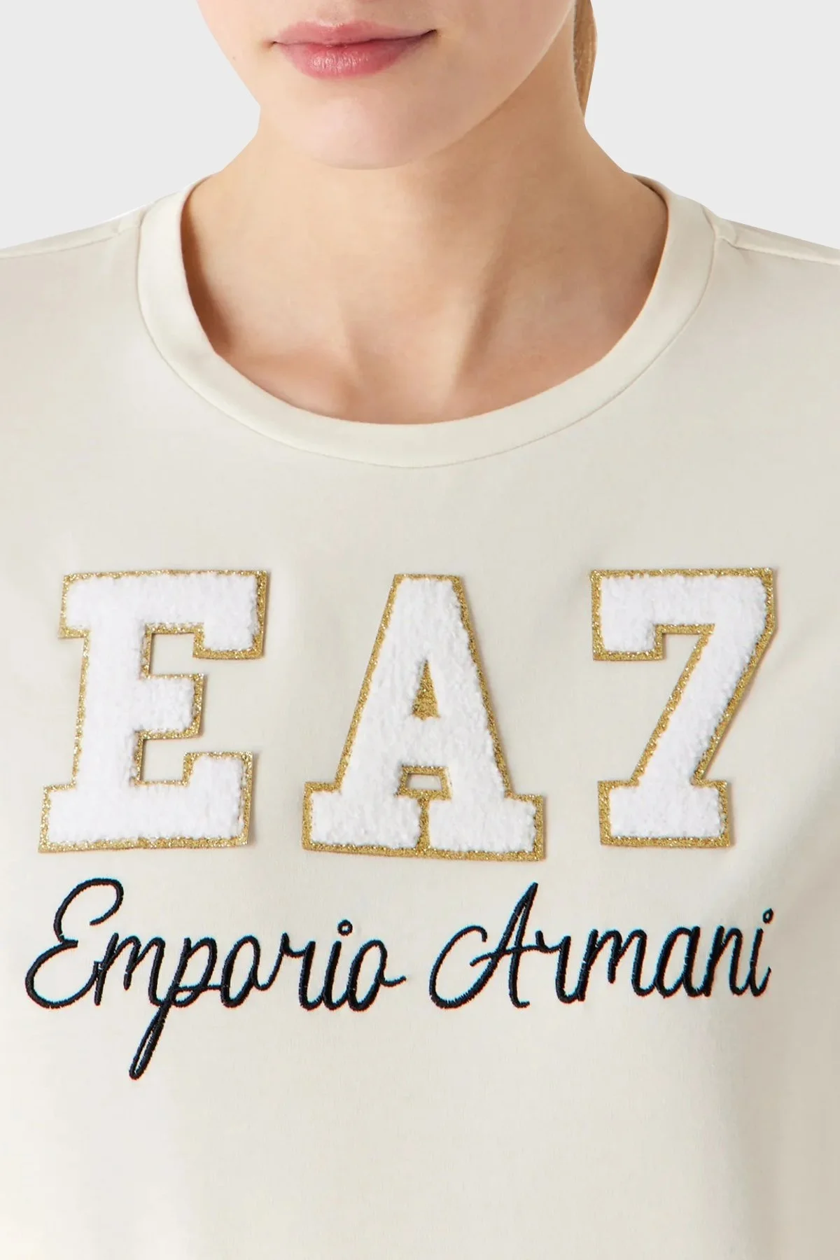 EA7 Logolu Pamuklu Bisiklet Yaka Bayan T Shirt 6RTT34 TJPYZ 1130 BEYAZ - 2