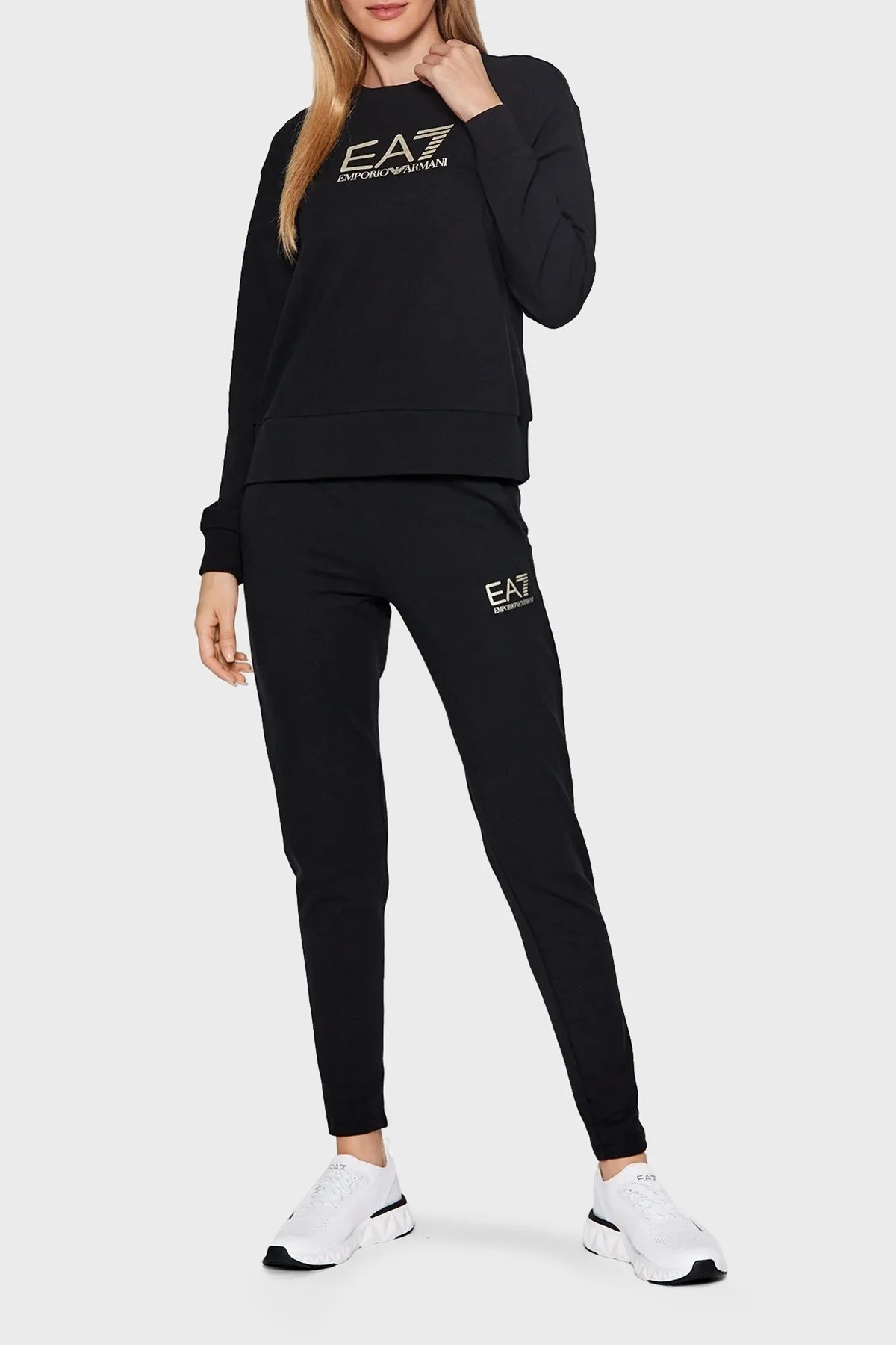 EA7 Logolu Pamuklu Bisiklet Yaka Cepli Regular Fit Bayan Eşofman Takımı 6LTV57 TJCQZ 0200 SİYAH - 1