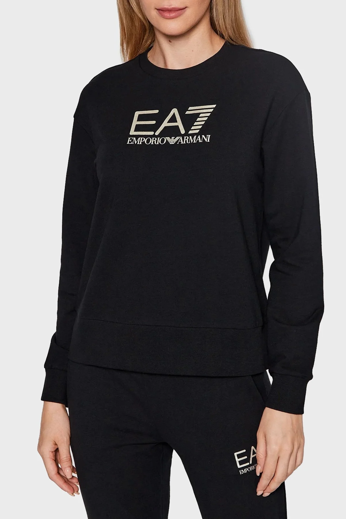 EA7 Logolu Pamuklu Bisiklet Yaka Cepli Regular Fit Bayan Eşofman Takımı 6LTV57 TJCQZ 0200 SİYAH - 2