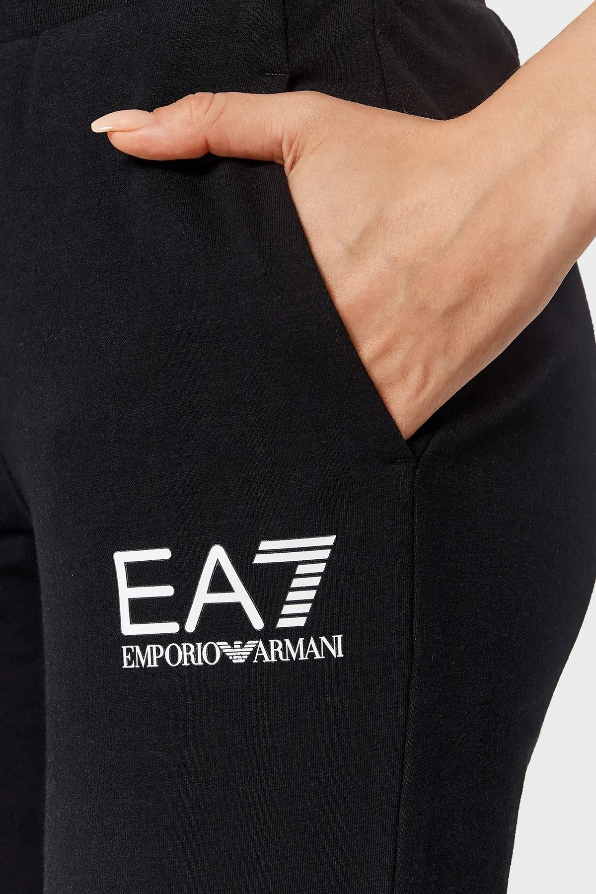 EA7 Logolu Pamuklu Bisiklet Yaka Cepli Regular Fit Bayan Eşofman Takımı 6LTV57 TJCQZ 22BA SİYAH-BEYAZ - 6