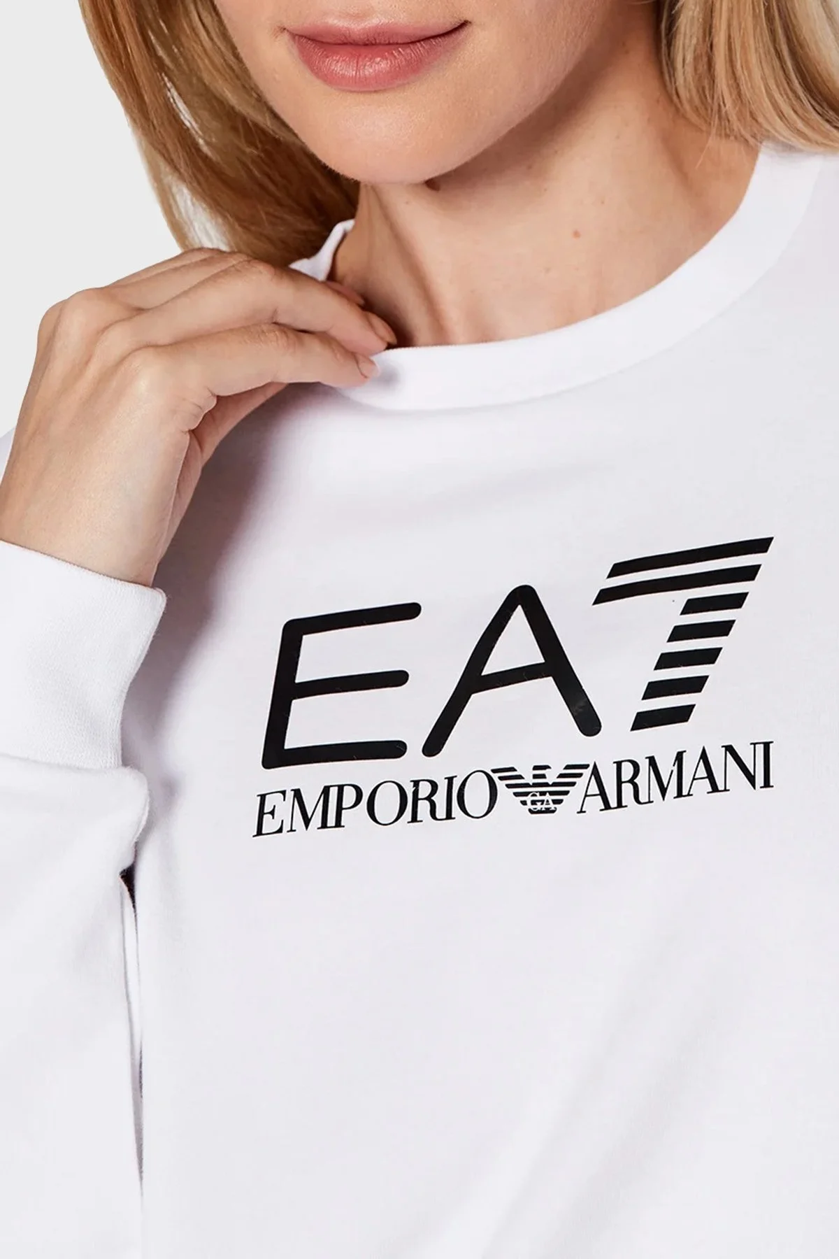 EA7 Logolu Pamuklu Bisiklet Yaka Cepli Regular Fit Bayan Eşofman Takımı 6LTV57 TJCQZ 22BA SİYAH-BEYAZ - 7