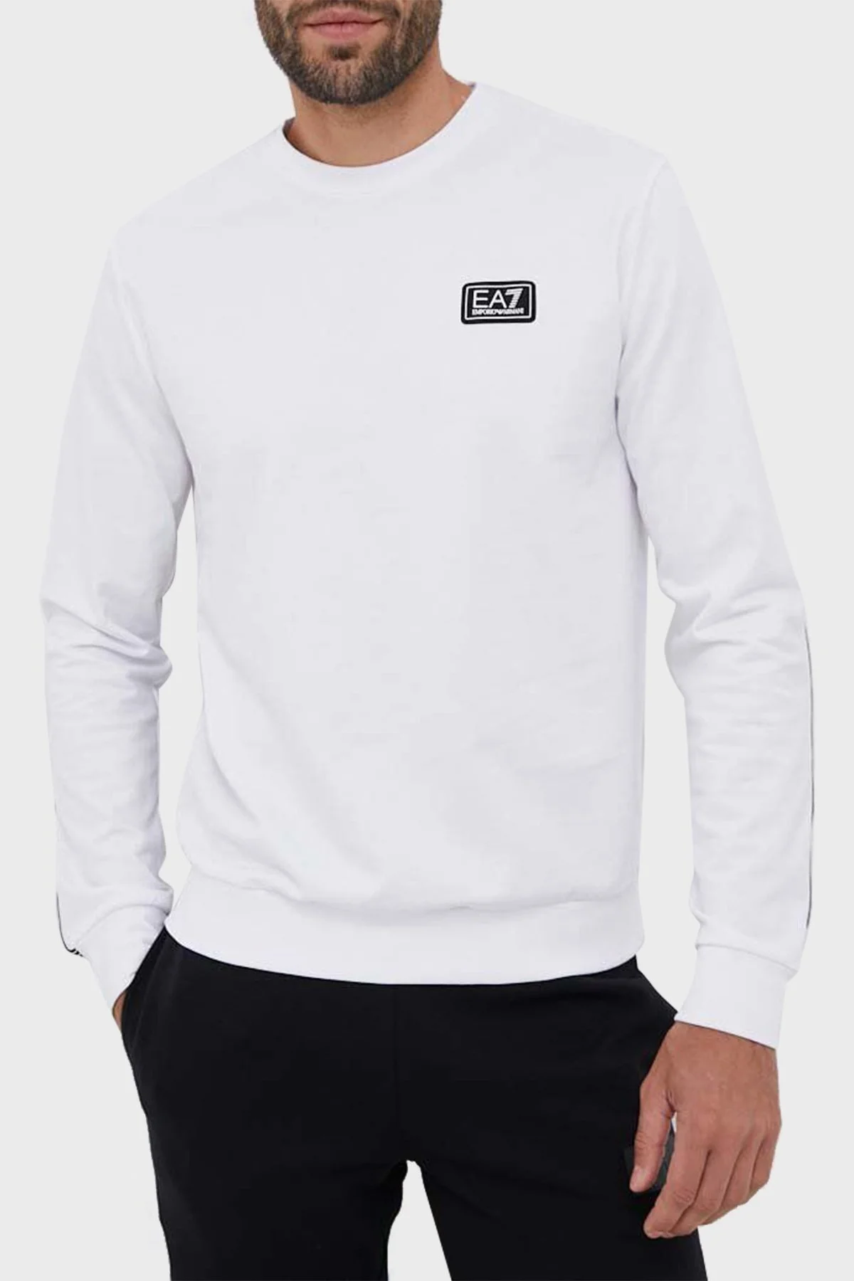 EA7 Logolu Pamuklu Bisiklet Yaka Erkek Sweat 6RPM12 PJ05Z 1100 BEYAZ - 1