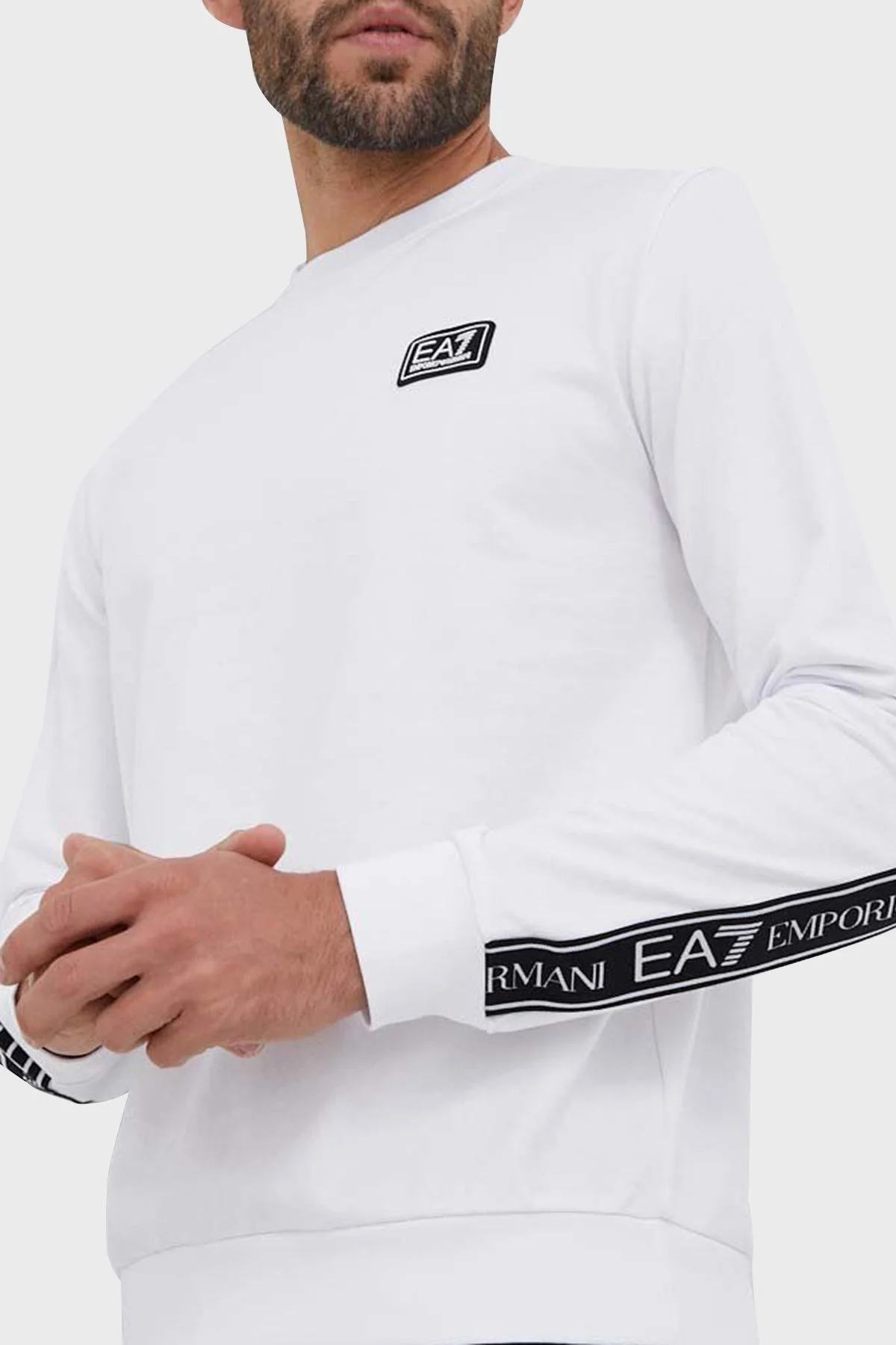 EA7 Logolu Pamuklu Bisiklet Yaka Erkek Sweat 6RPM12 PJ05Z 1100 BEYAZ - 6