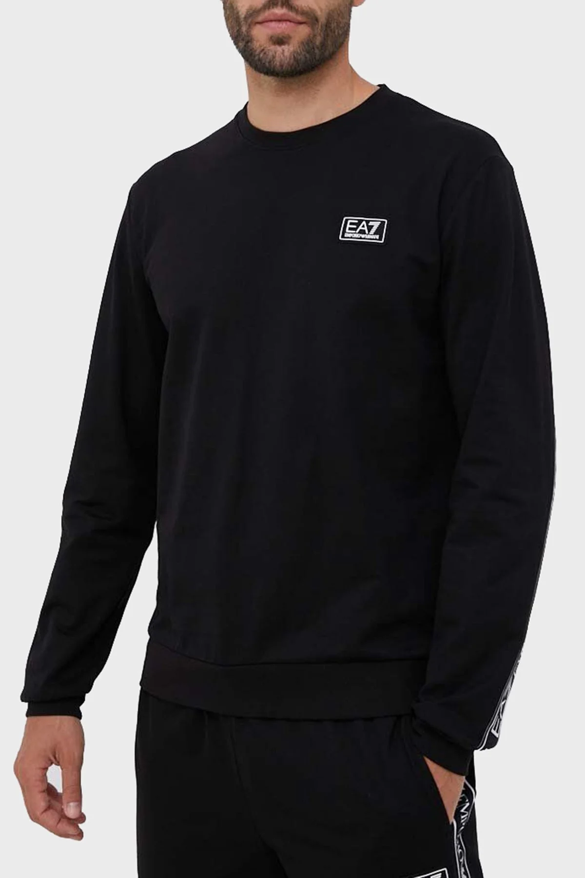 EA7 Logolu Pamuklu Bisiklet Yaka Erkek Sweat 6RPM12 PJ05Z 1200 SİYAH - 1