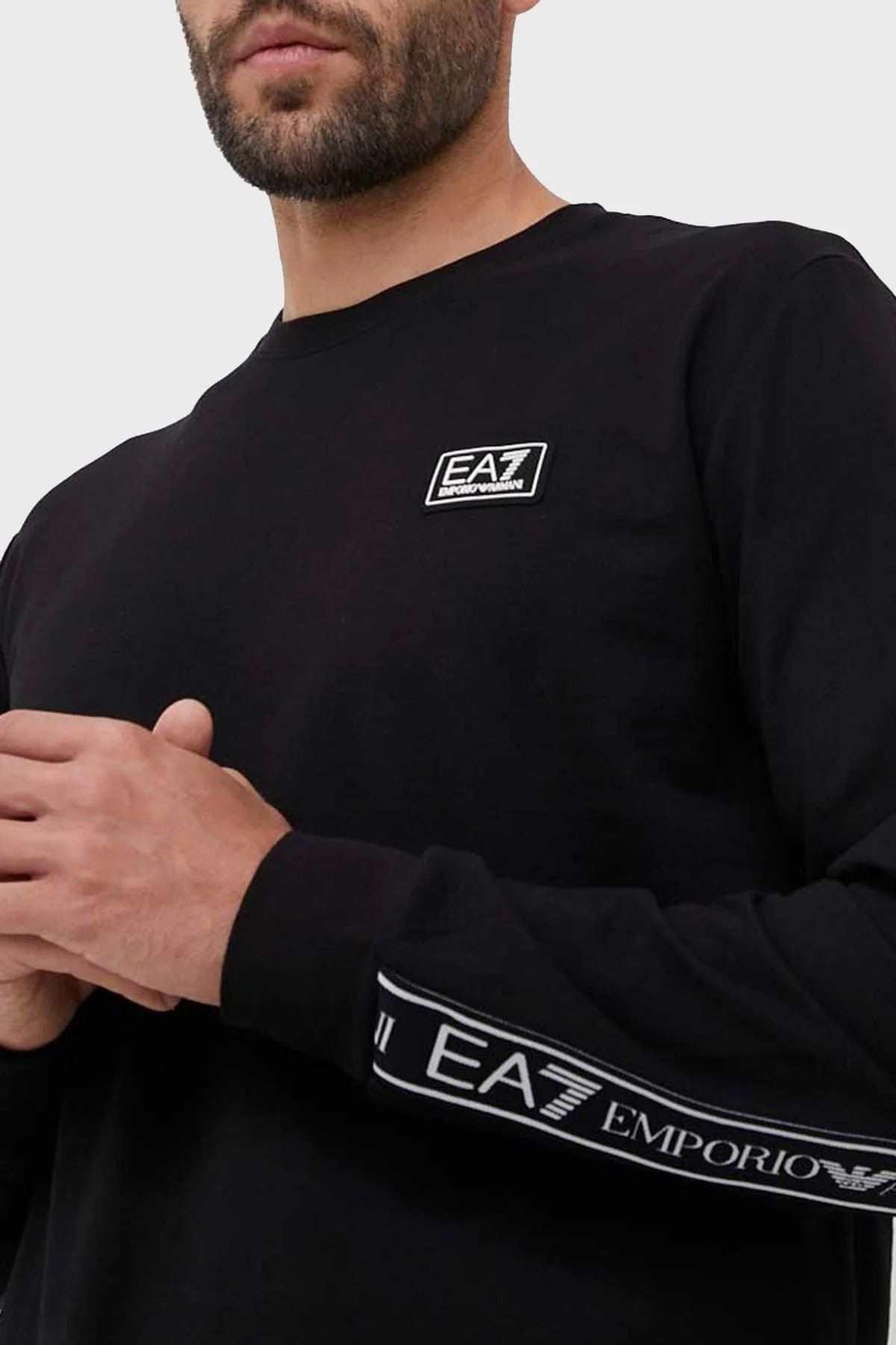 EA7 Logolu Pamuklu Bisiklet Yaka Erkek Sweat 6RPM12 PJ05Z 1200 SİYAH - 5