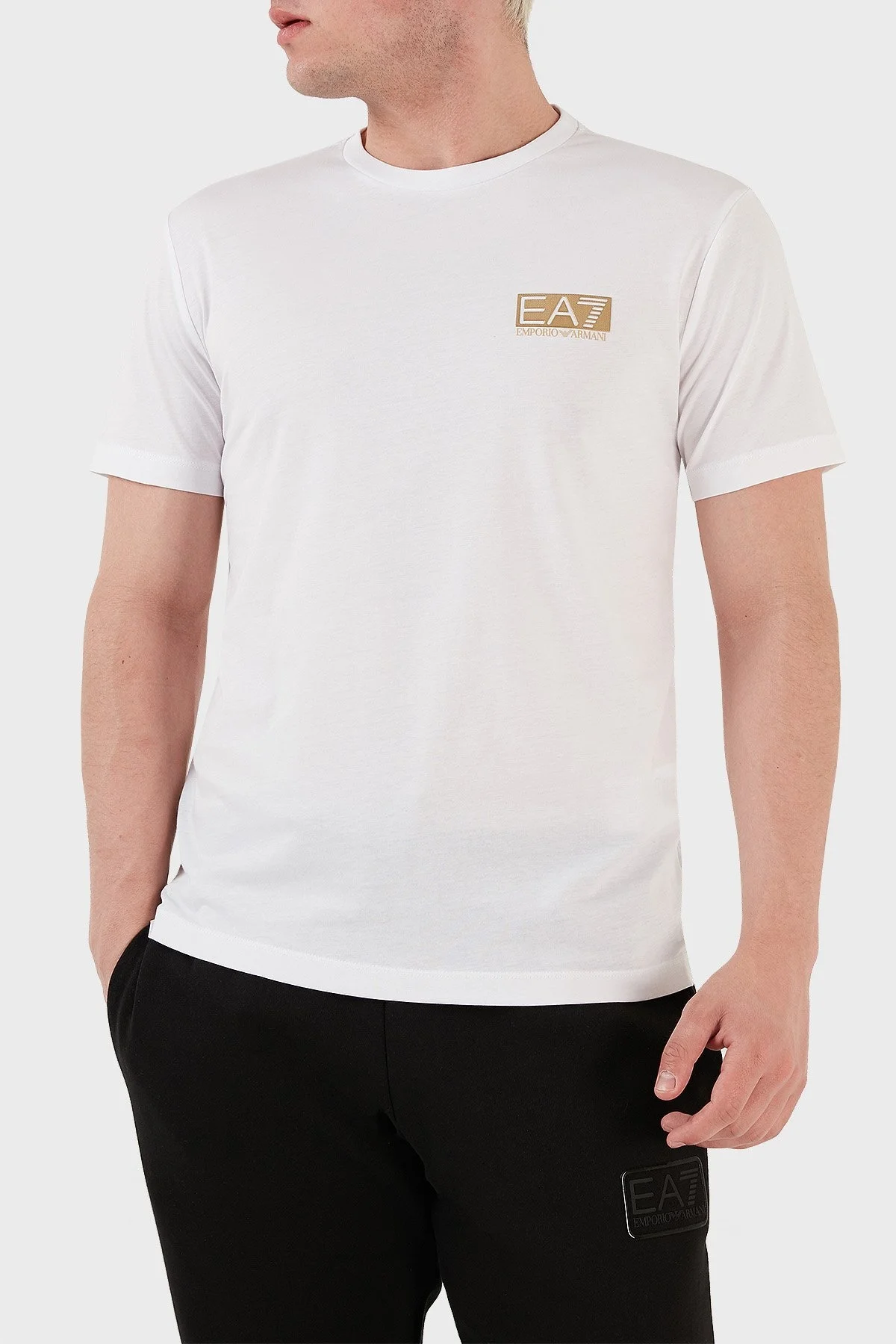 EA7 Logolu Pamuklu Bisiklet Yaka Regular Fit Erkek T Shirt 6LPT11 PJM9Z 1100 BEYAZ - 1