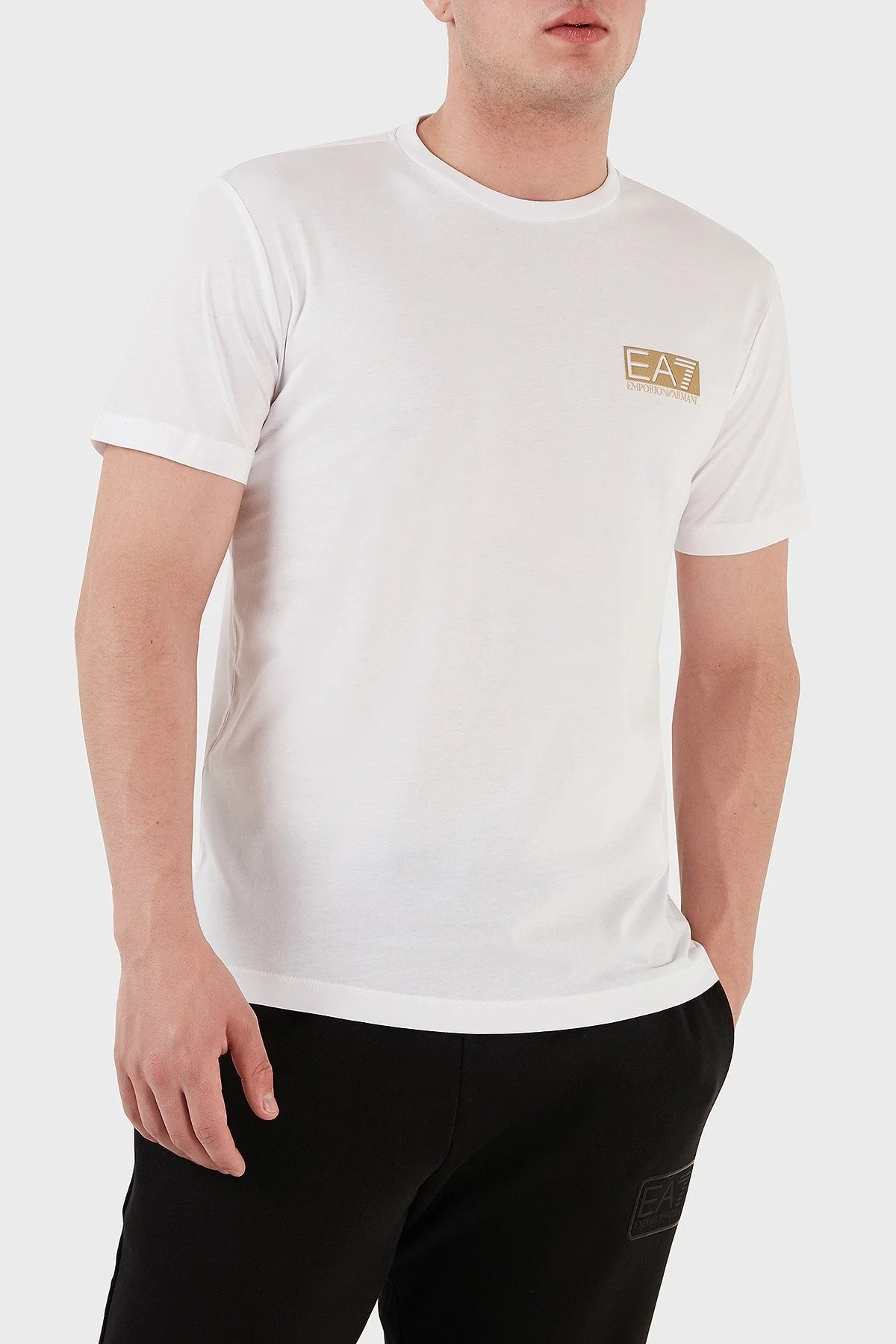 EA7 Logolu Pamuklu Bisiklet Yaka Regular Fit Erkek T Shirt 6LPT11 PJM9Z 1100 BEYAZ - 2