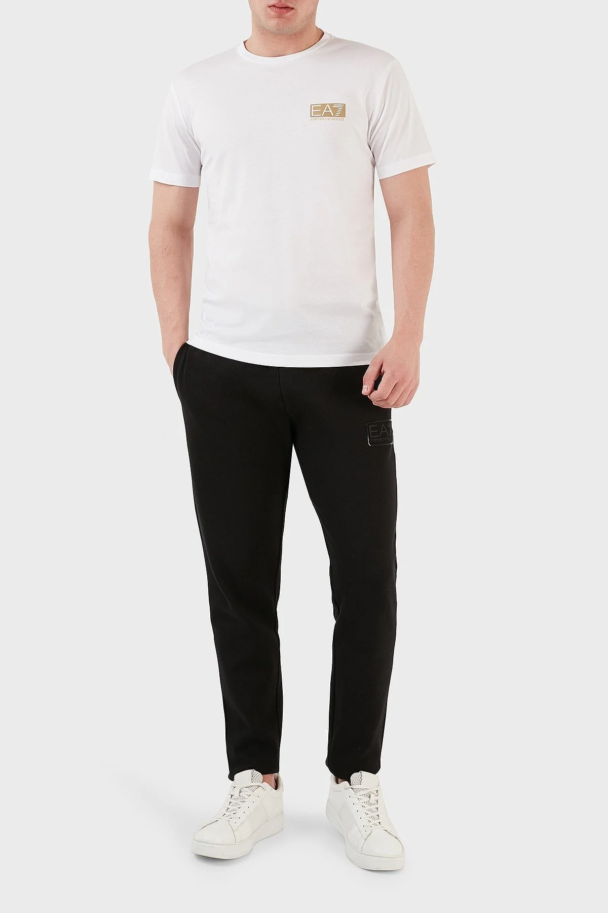 EA7 Logolu Pamuklu Bisiklet Yaka Regular Fit Erkek T Shirt 6LPT11 PJM9Z 1100 BEYAZ - 3