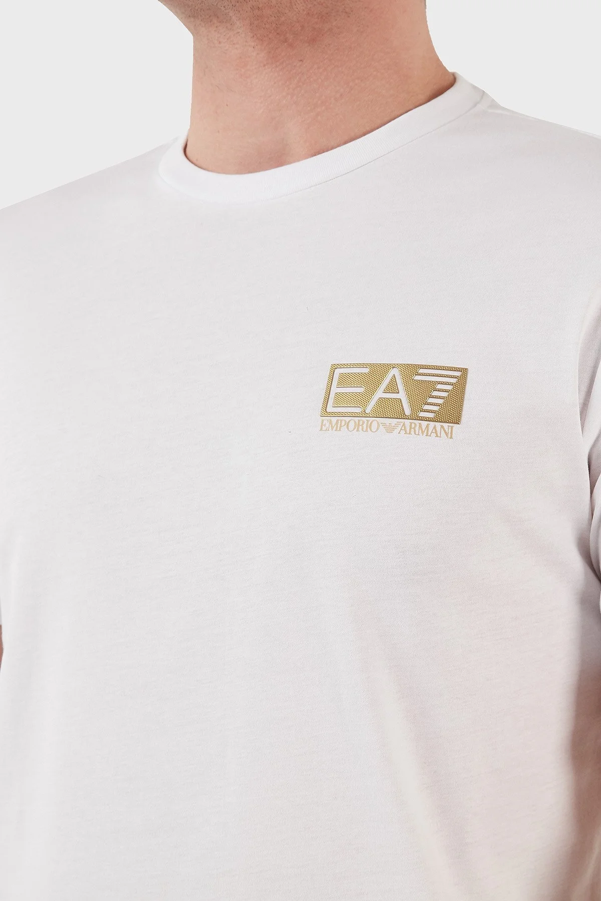 EA7 Logolu Pamuklu Bisiklet Yaka Regular Fit Erkek T Shirt 6LPT11 PJM9Z 1100 BEYAZ - 4