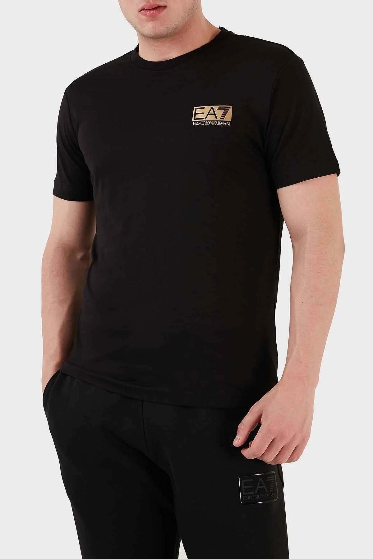 EA7 Logolu Pamuklu Bisiklet Yaka Regular Fit Erkek T Shirt 6LPT11 PJM9Z 1200 SİYAH - 2