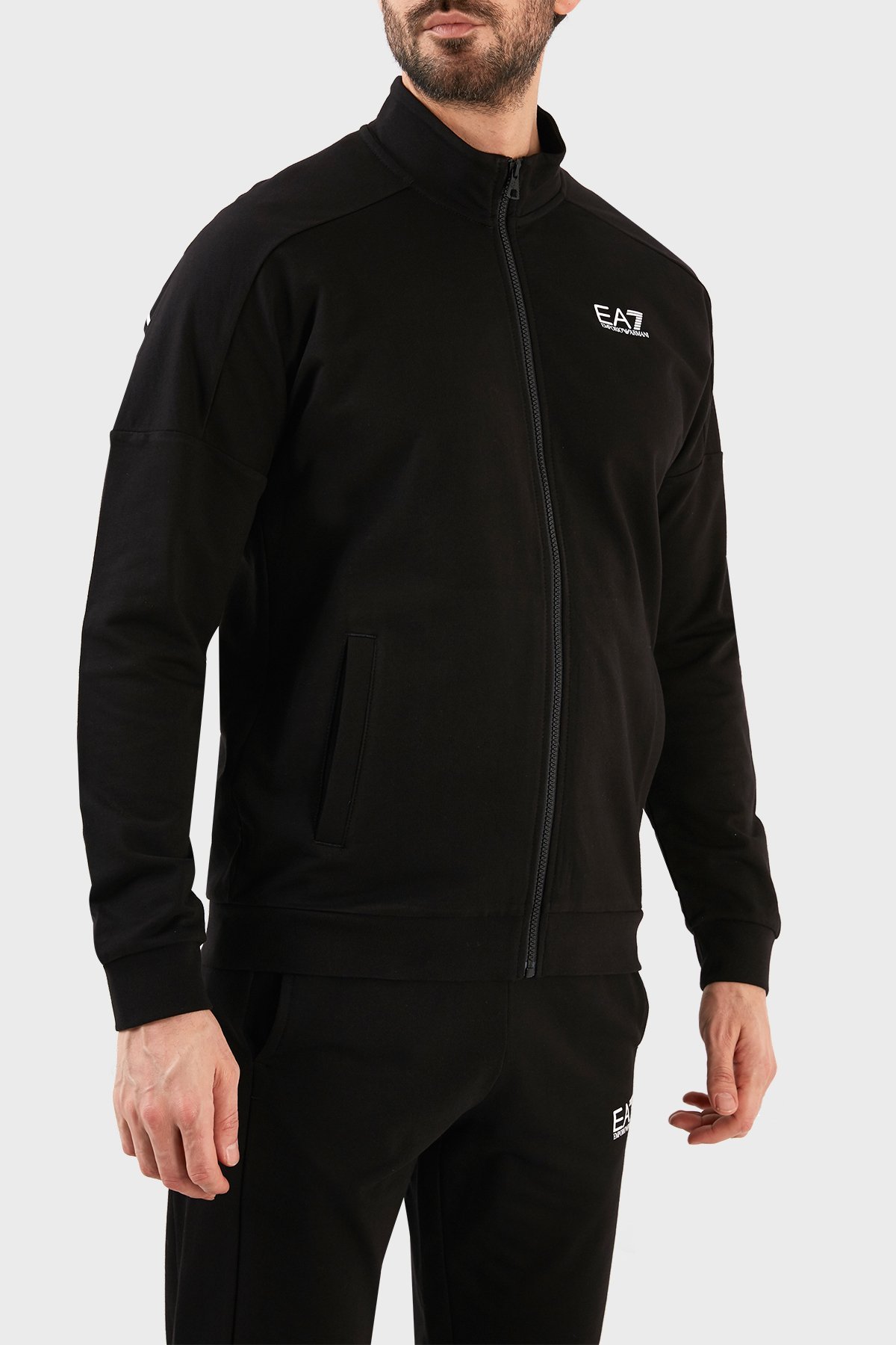 EA7 Logolu Pamuklu Fermuarlı Dik Yaka Regular Fit Erkek Eşofman