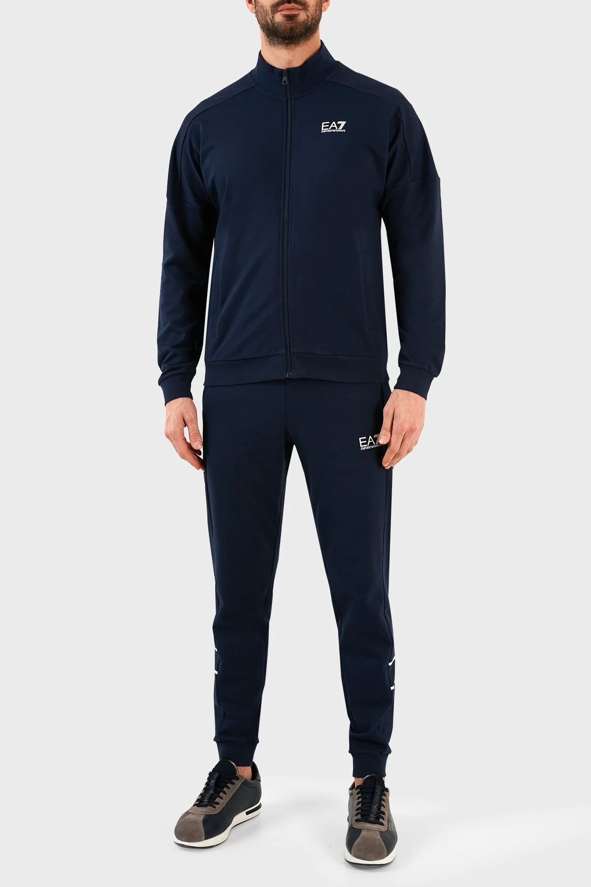 EA7 Logolu Pamuklu Fermuarlı Dik Yaka Regular Fit Erkek Eşofman Takımı 3RPV66 PJ05Z 1554 LACİVERT - 6